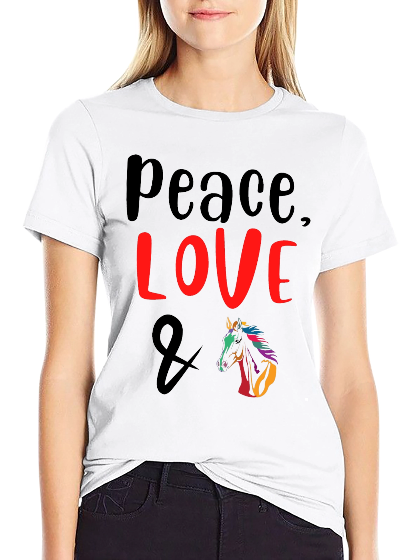 Black Peace Love & Horse Graphic T-Shirt view 9
