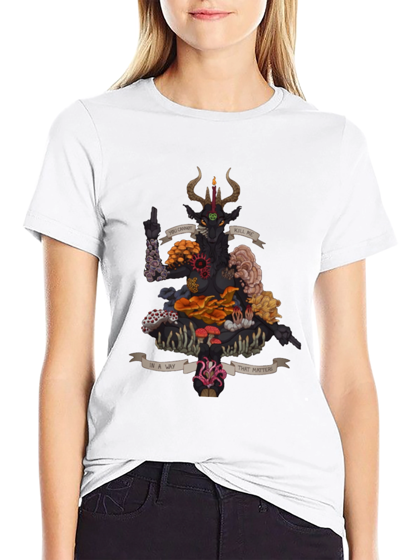Black Baphomet Mushroom Black Graphic Tee view 9