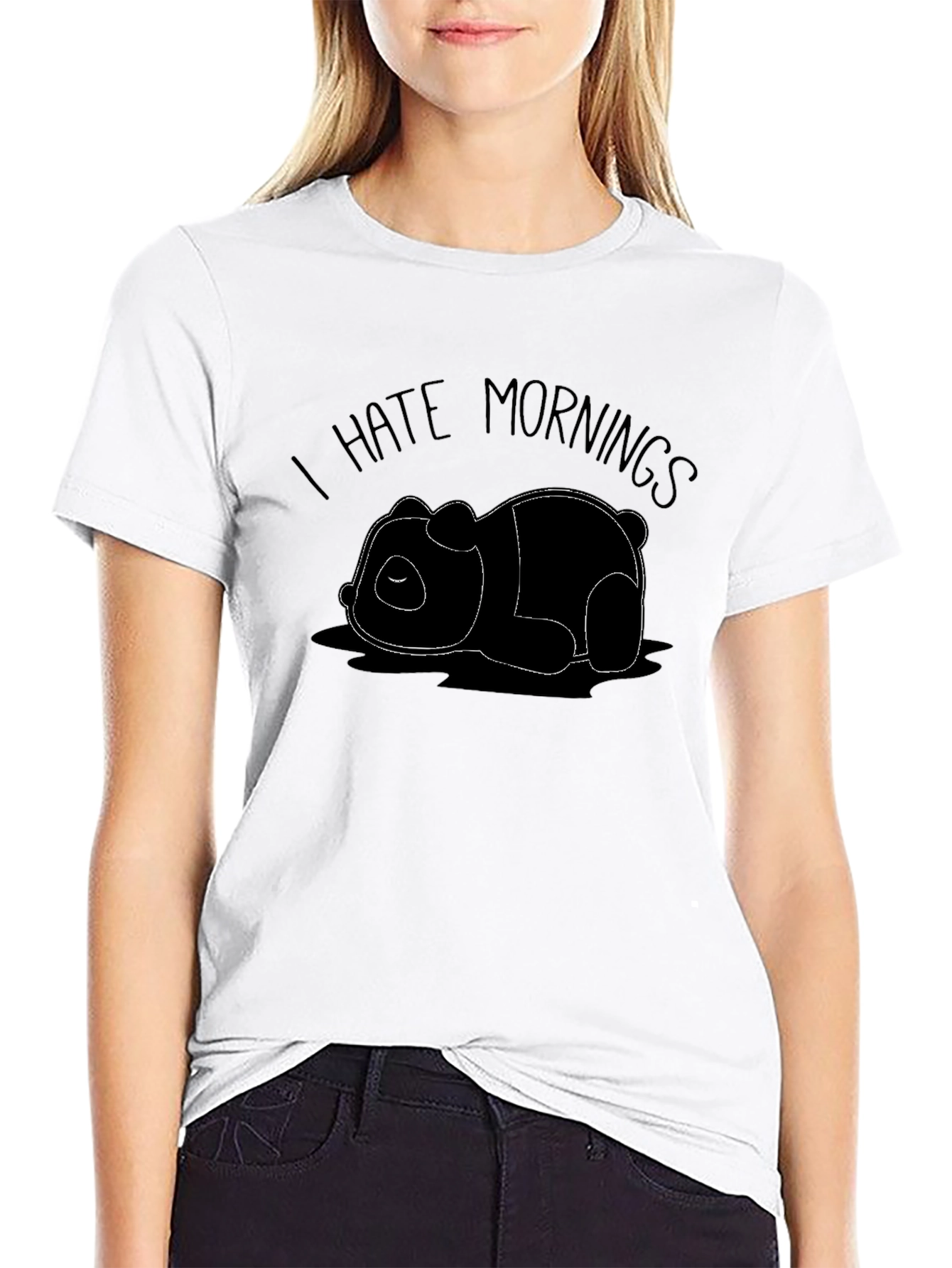 Black I Hate Mornings Panda Graphic T-Shirt view 9