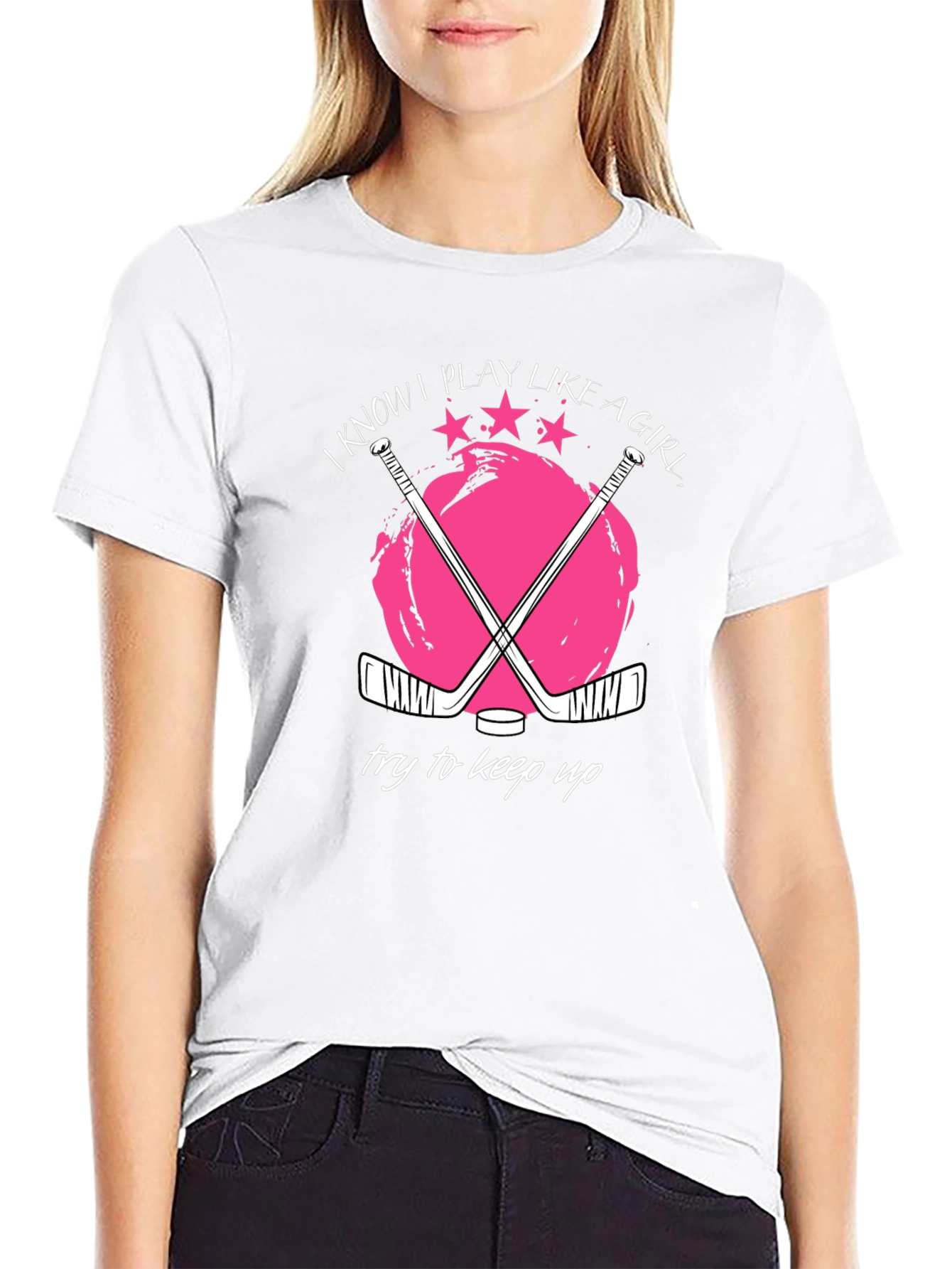 Black I Know I Play Like a Girl Hockey Graphic T-Shirt view 9