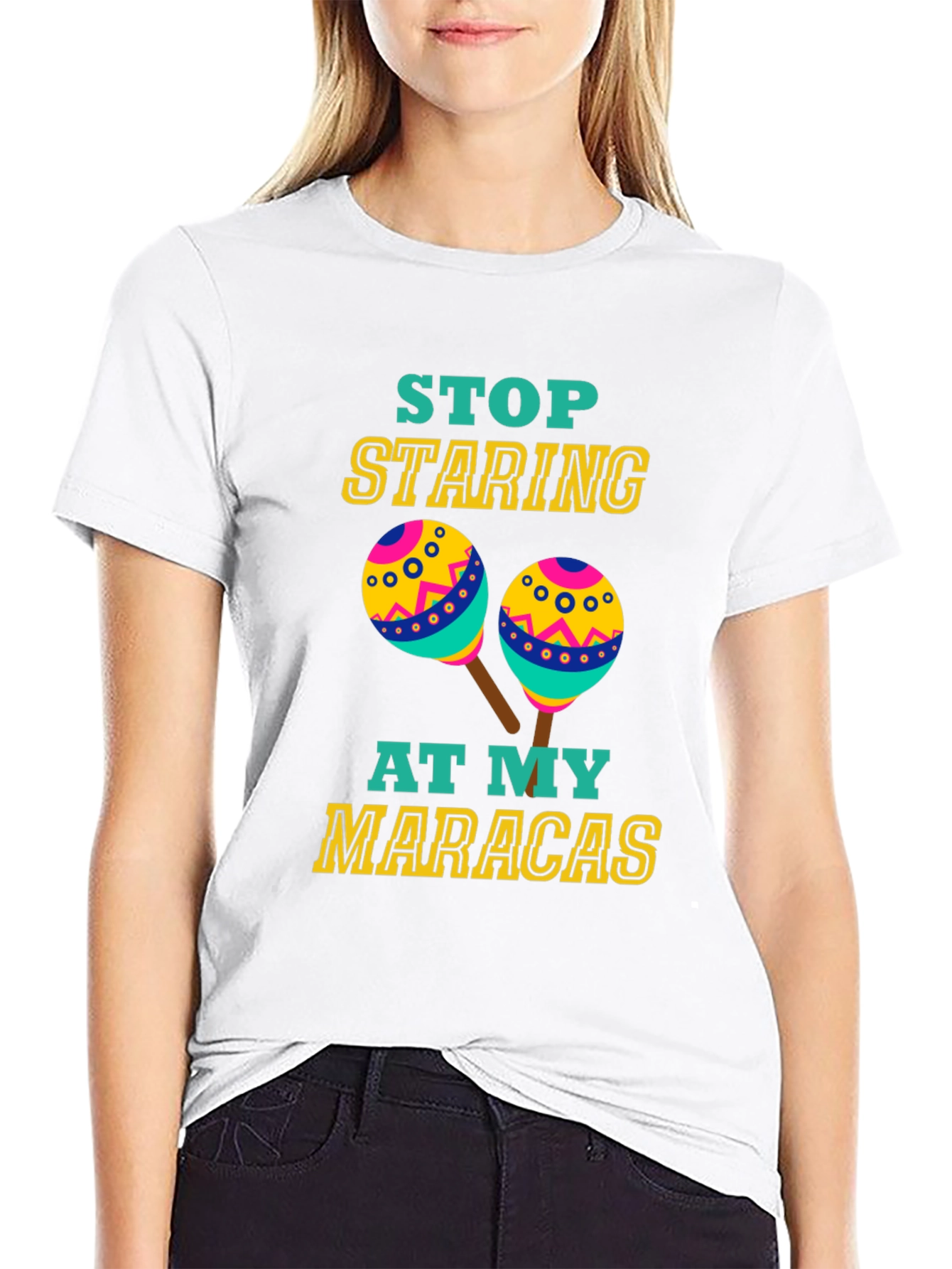 Black Funny Maracas T-Shirt - Stop Staring Graphic Tee view 9