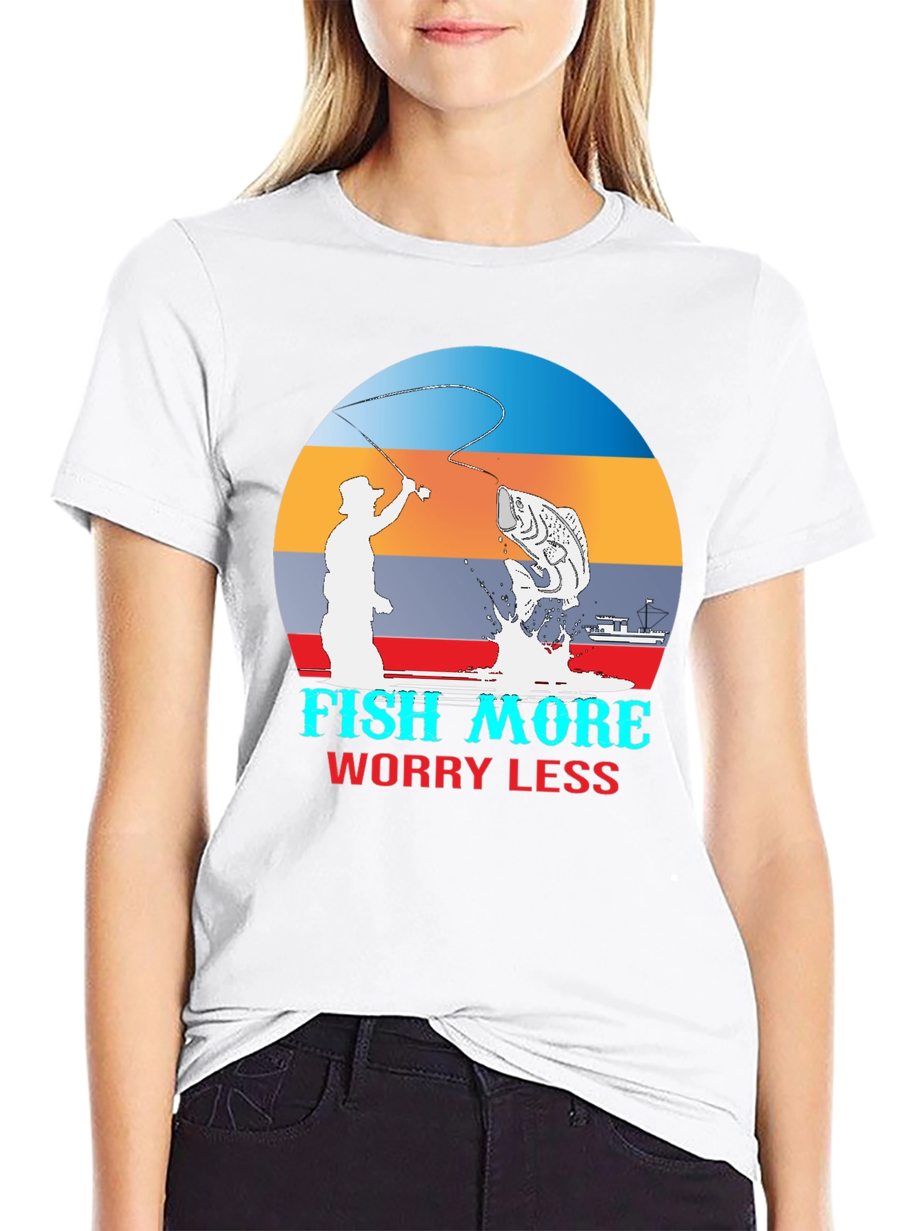 Black Fish More Worry Less Graphic T-Shirt view 9