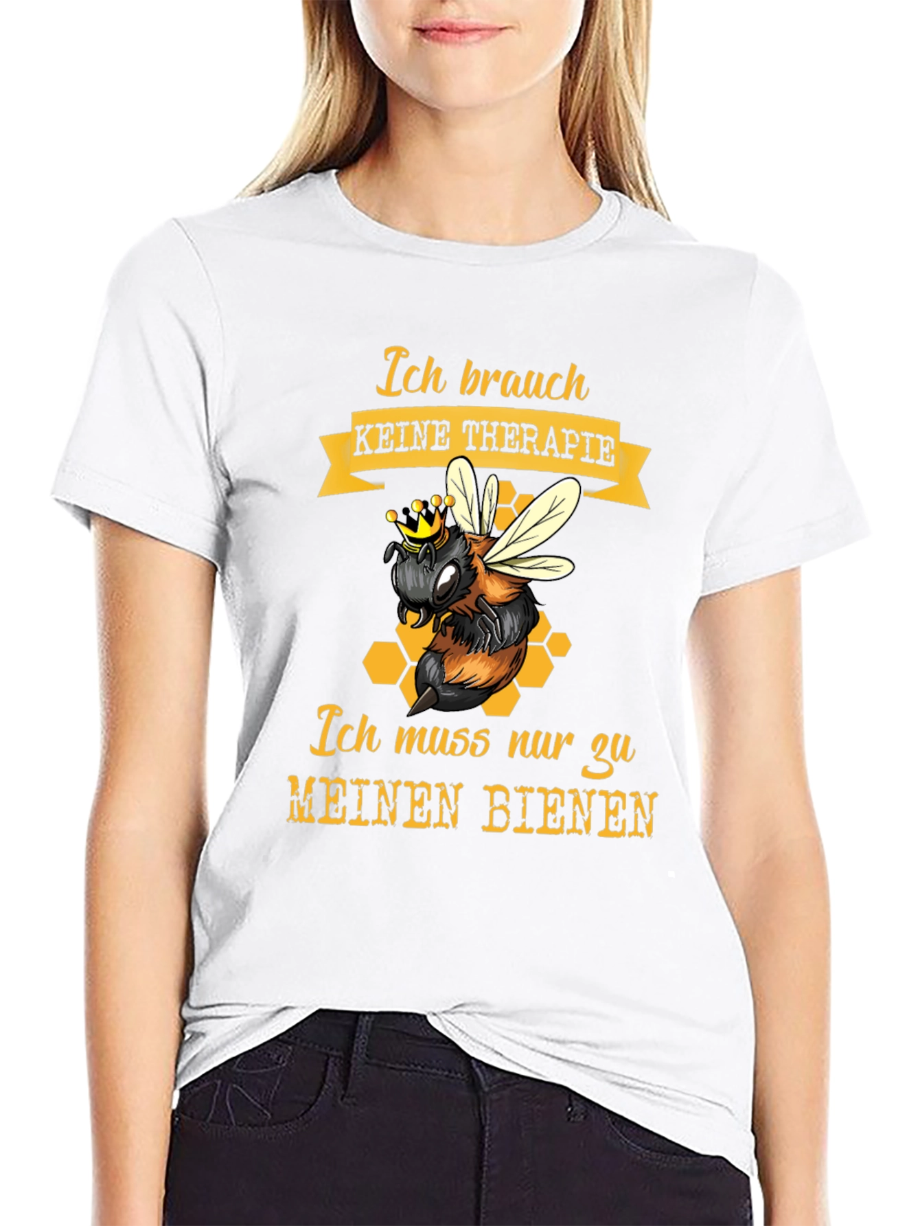 Black Bee Therapy T-Shirt - German Slogan, Honeycomb Design view 9