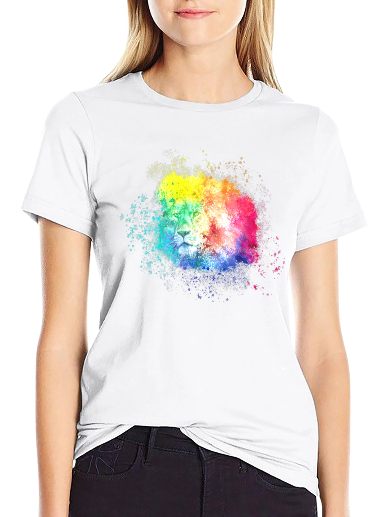 Black Rainbow Lion Splatter Graphic Tee - Black view 9