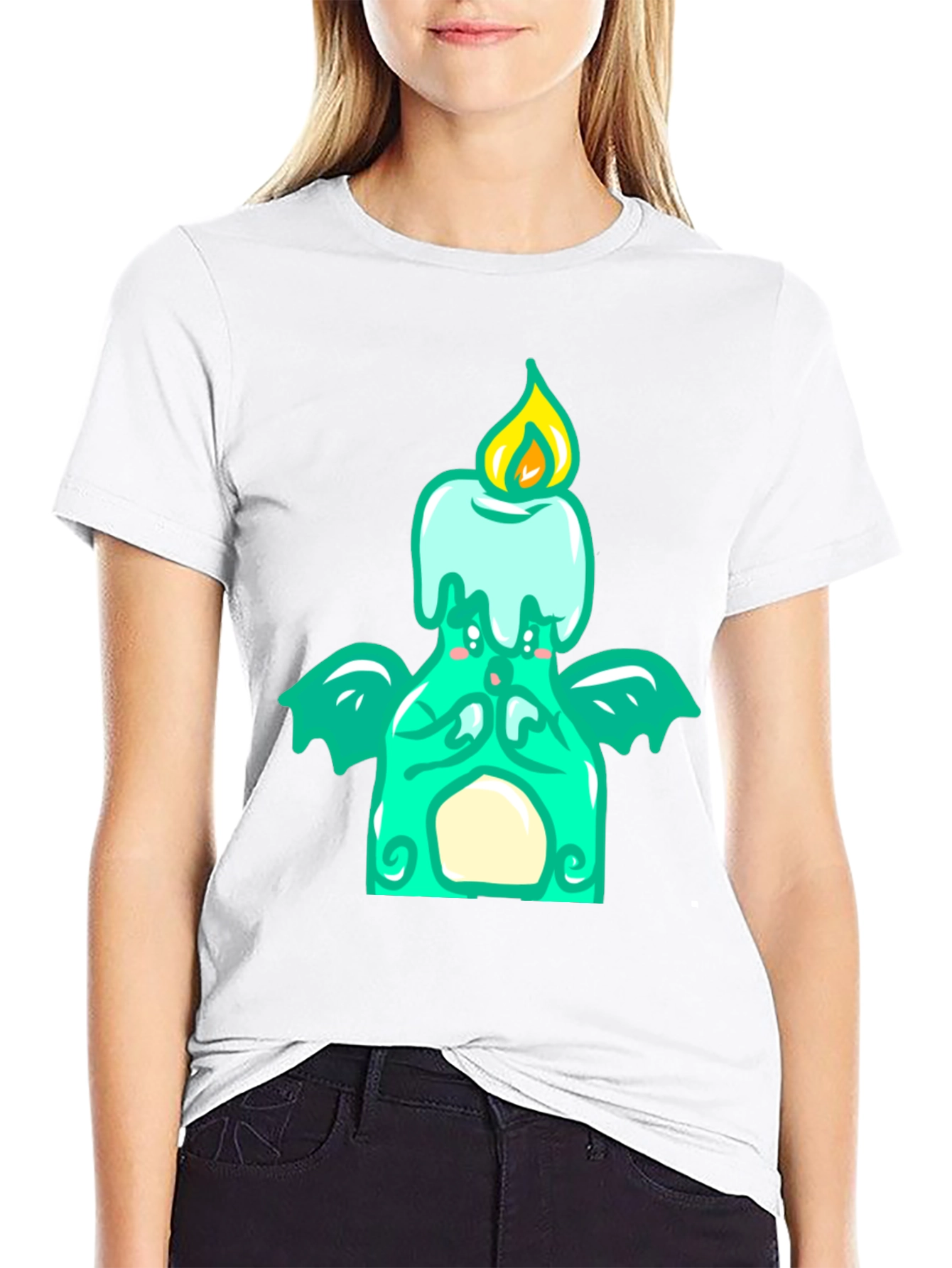 Black Whimsical Candle Dragon Graphic Tee view 9