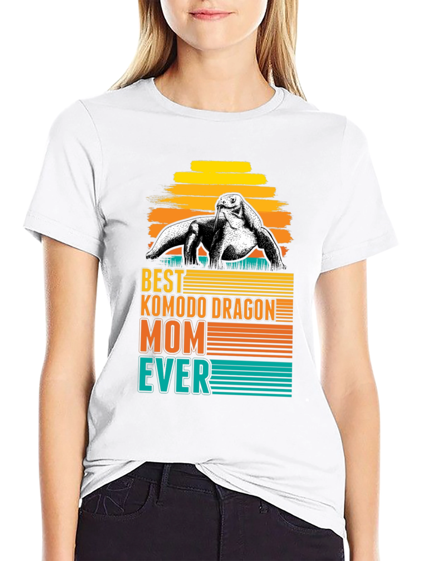 Black Komodo Dragon Mom Ever T-Shirt - Retro Style view 9
