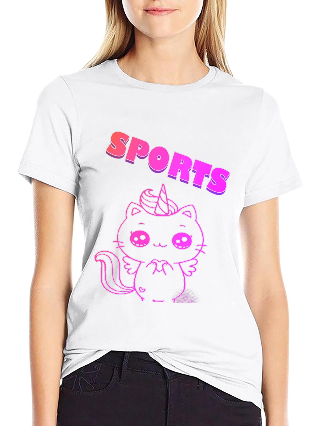 Black SPORTS Cat Unicorn Black T-Shirt view 9