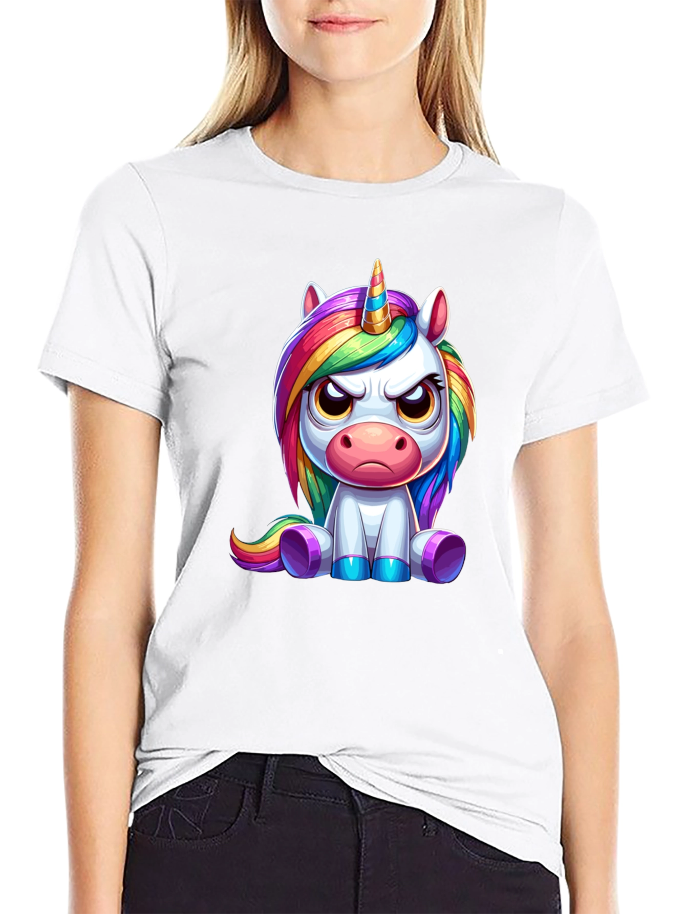 Black Grumpy Unicorn Graphic Tee - Black view 9