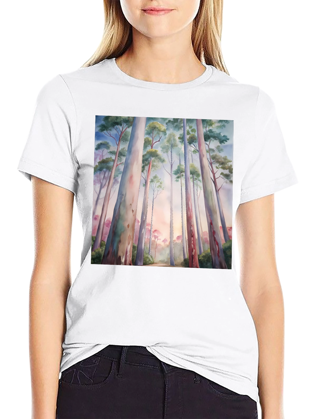 Black Eucalyptus Forest Watercolor Graphic Tee view 9
