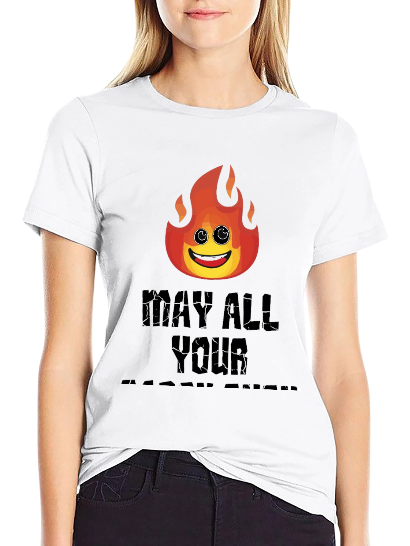 Black Funny Emoji Flame T-Shirt - May All Your Bacon Burn view 9