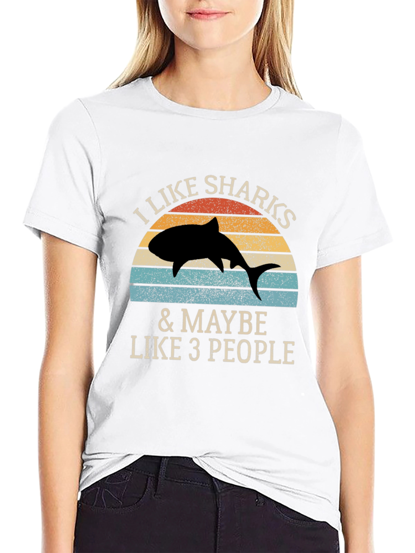 Black I Like Sharks & Maybe Like 3 People T-Shirt view 9