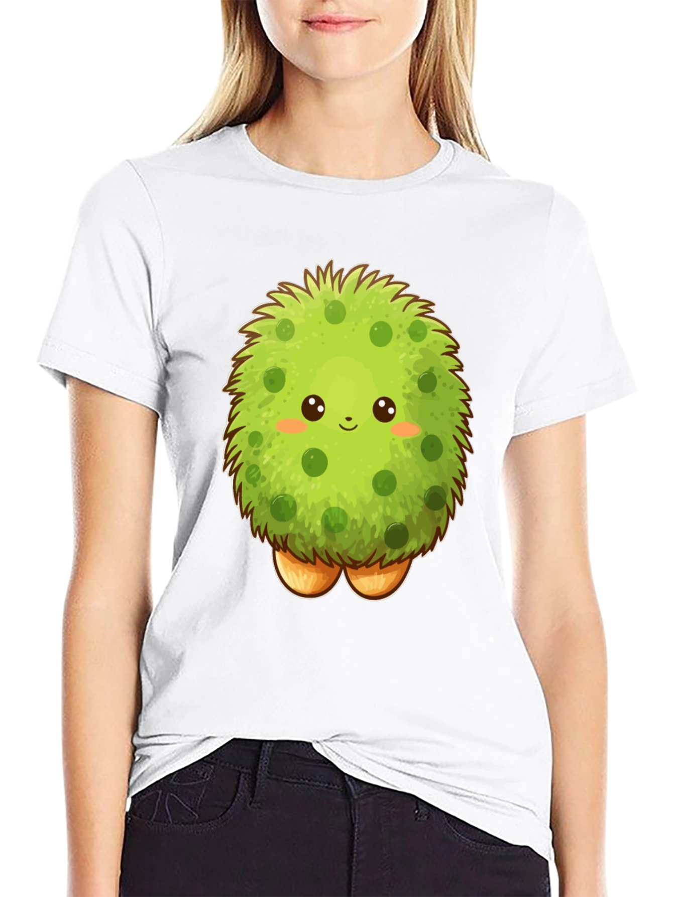 Black Cute Fluffy Green Monster Graphic T-Shirt view 9