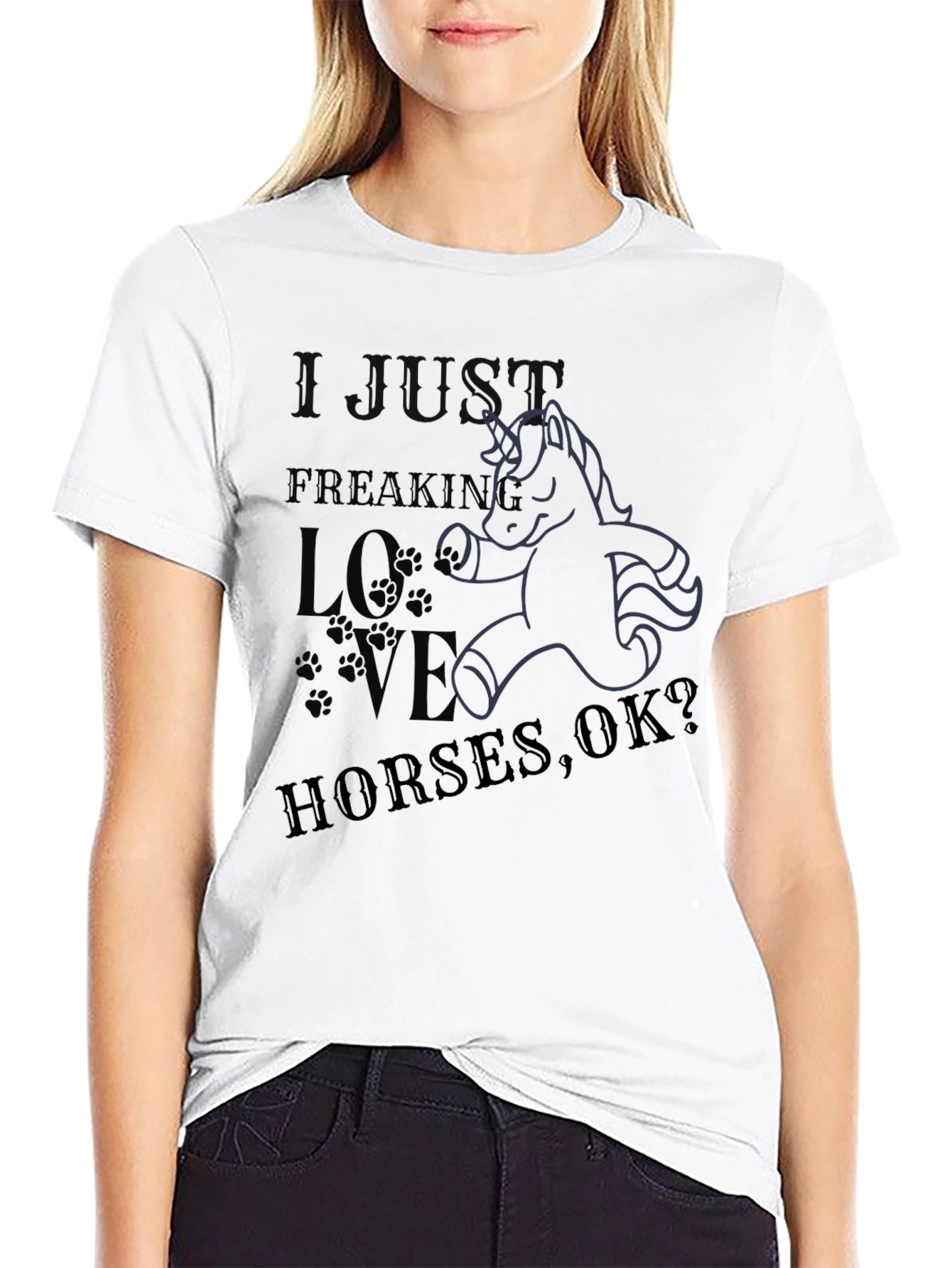 Black I Just Freaking Love Horses, OK? T-Shirt view 9