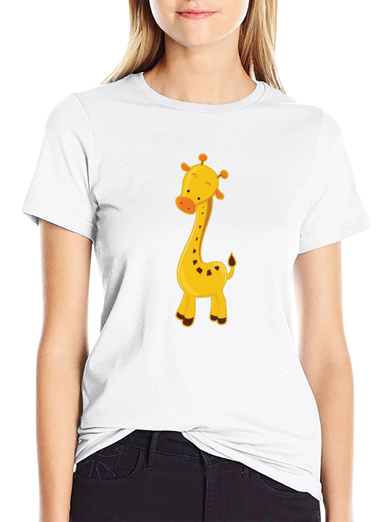 Black Cute Giraffe Graphic Tee - Black Cotton Blend view 9