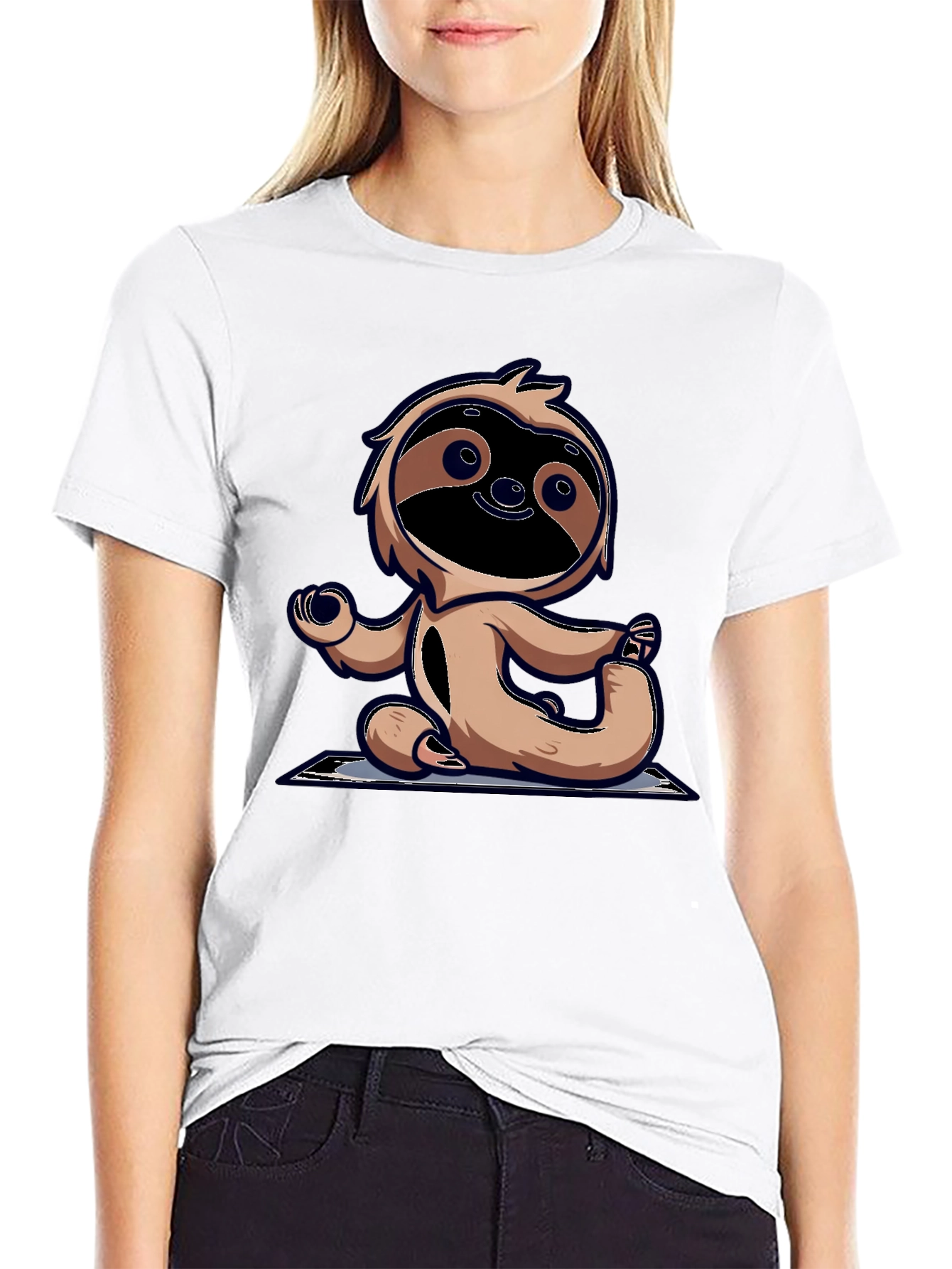 Black Yoga Sloth Graphic Tee - Relaxed Fit Black T-Shirt view 9