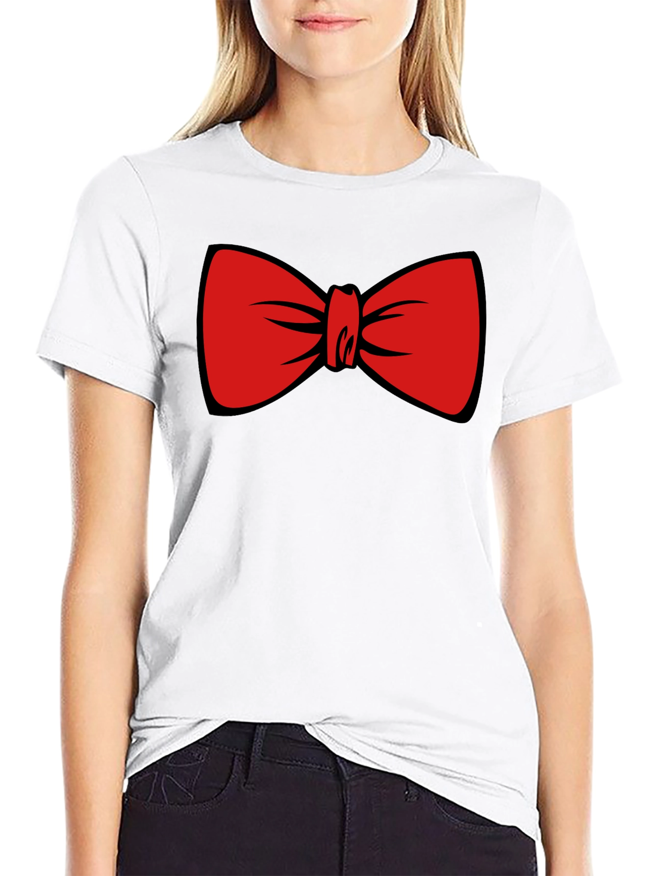 Black Red Bowtie Graphic Black T-Shirt view 9