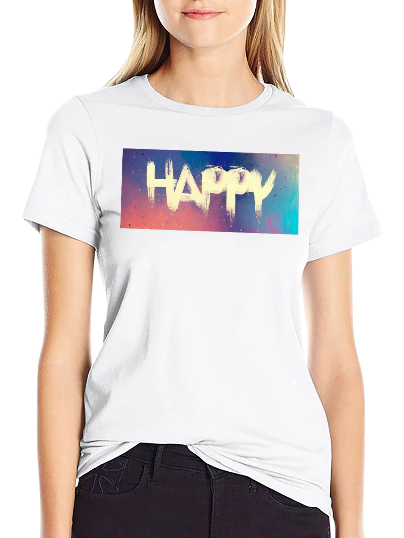 Black Happy Graphic Tee - Black Cotton Casual Shirt view 9