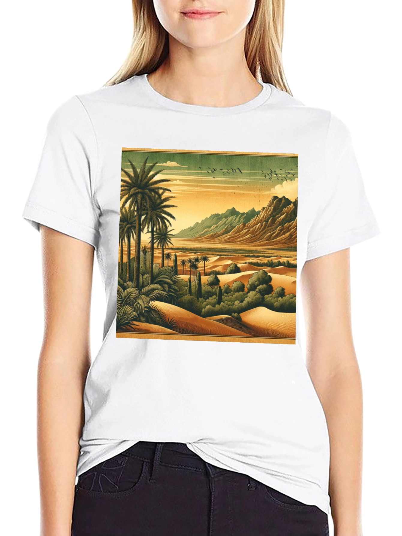 Black Retro Desert Oasis Graphic T-Shirt view 9