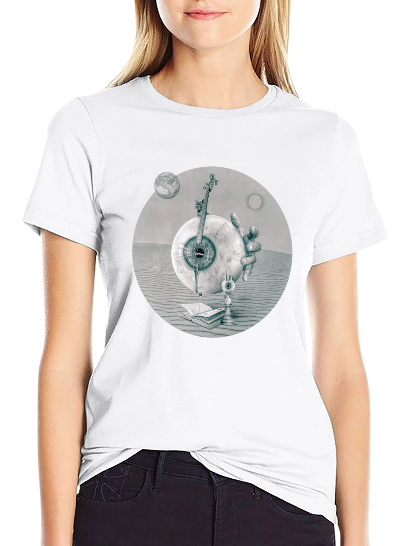 Black Surreal Eye & Violin Graphic Tee view 9