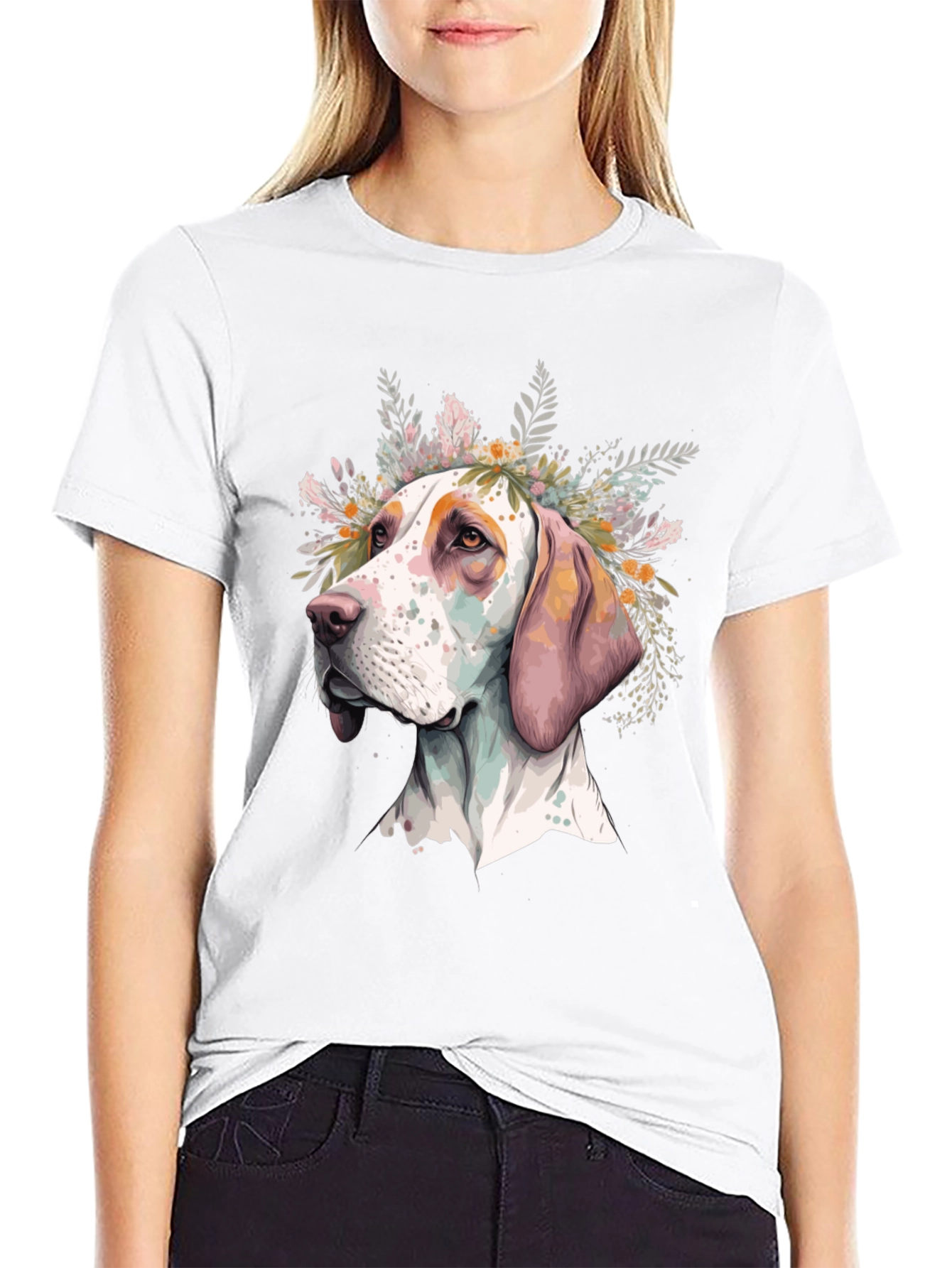 Black Dog with Flowers Graphic Tee - Unisex Black T-Shirt view 9