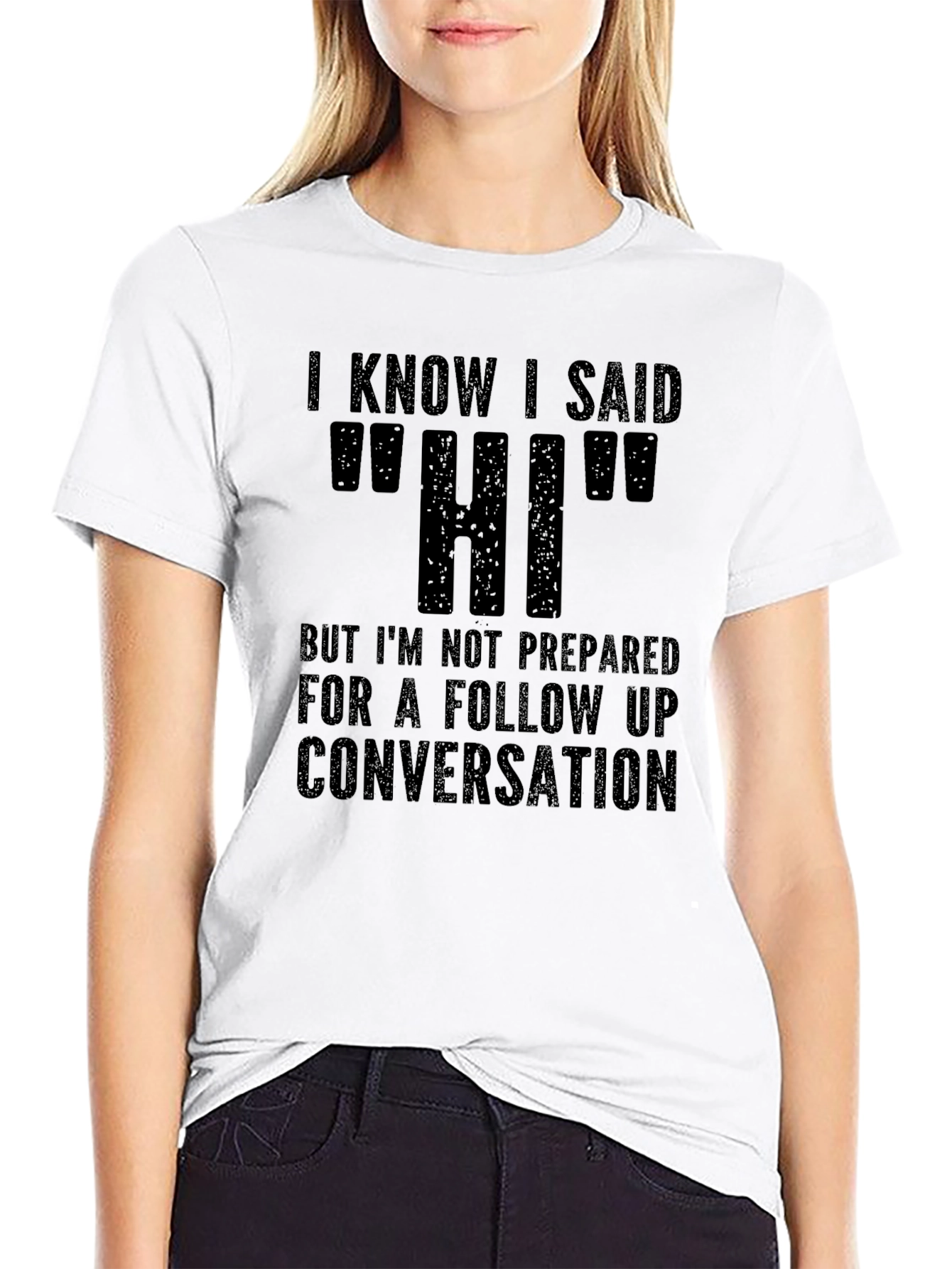 Black Funny 'Hi' T-Shirt - Introvert Humor view 9