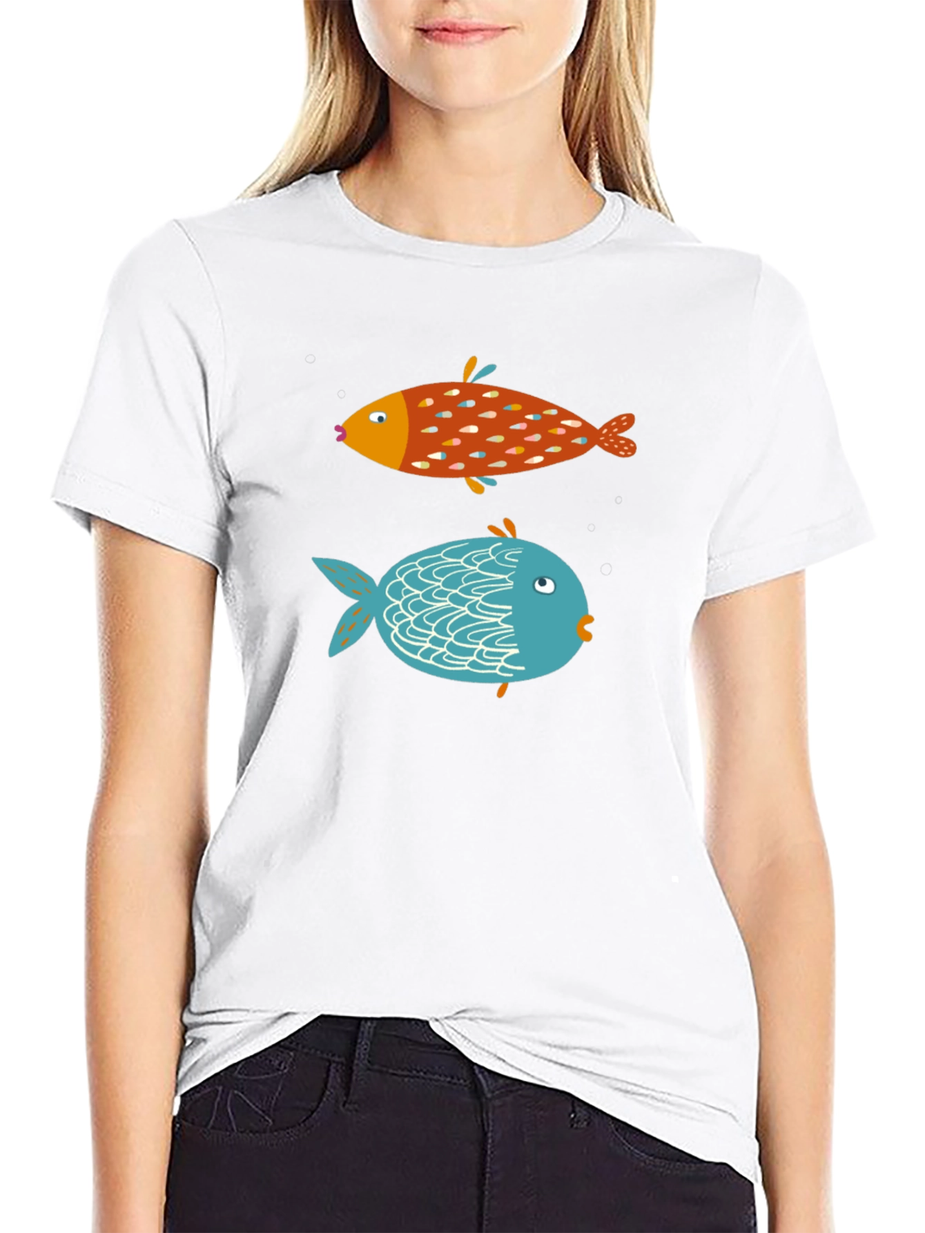 Black Fun Fish Graphic Tee - Black Cotton T-Shirt view 9