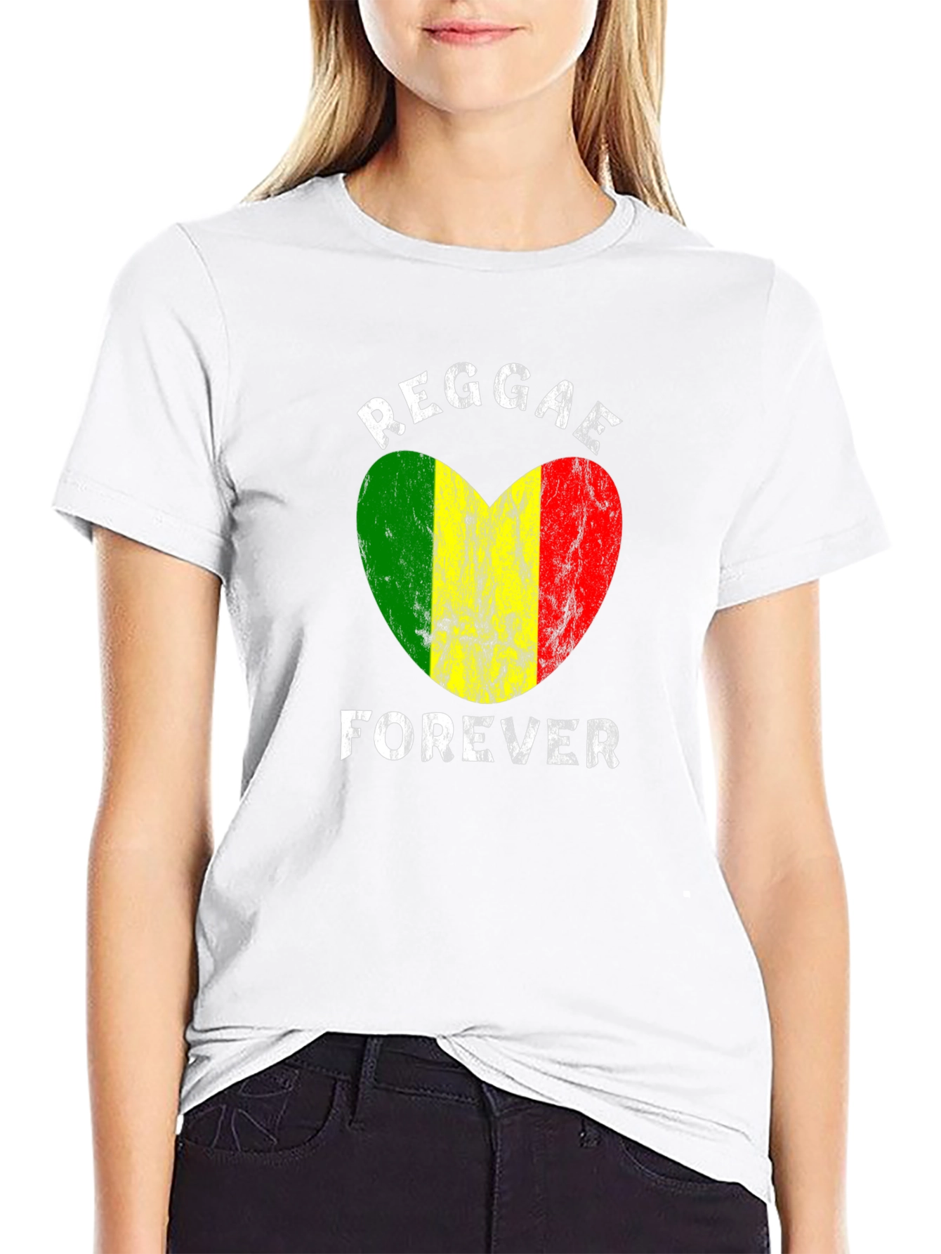 Black Reggae Forever Heart Graphic T-Shirt view 9