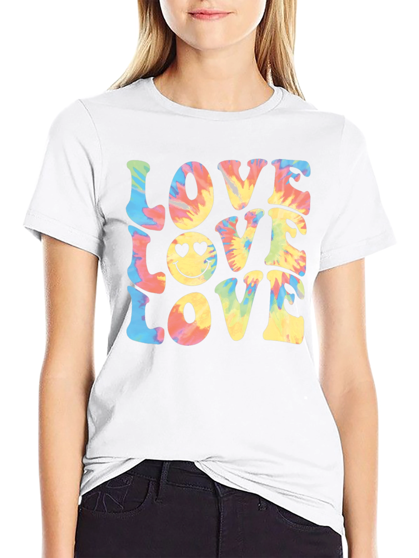 Black Tie-Dye Love Smiley Face T-Shirt view 9