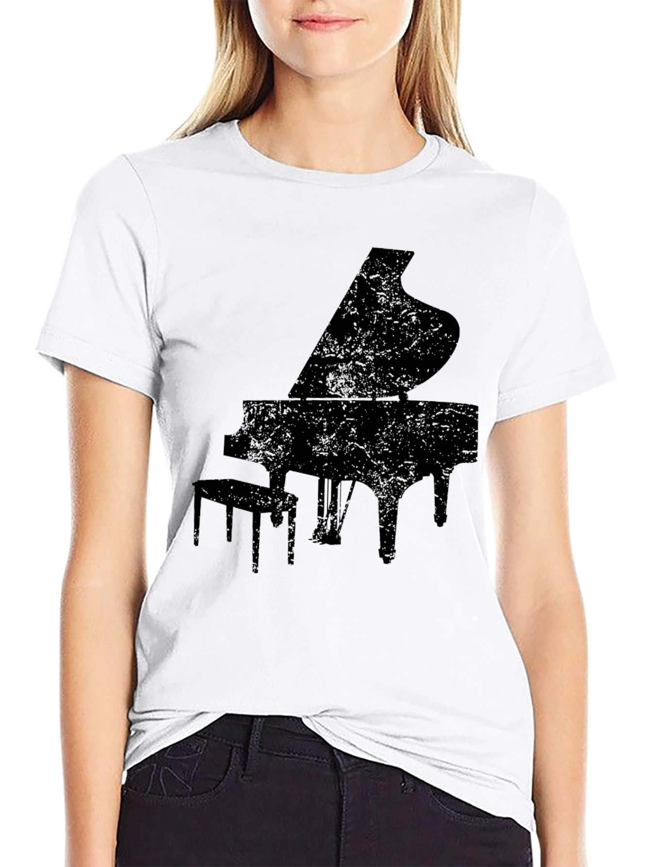 Black Grand Piano Silhouette Graphic Tee - Black view 9