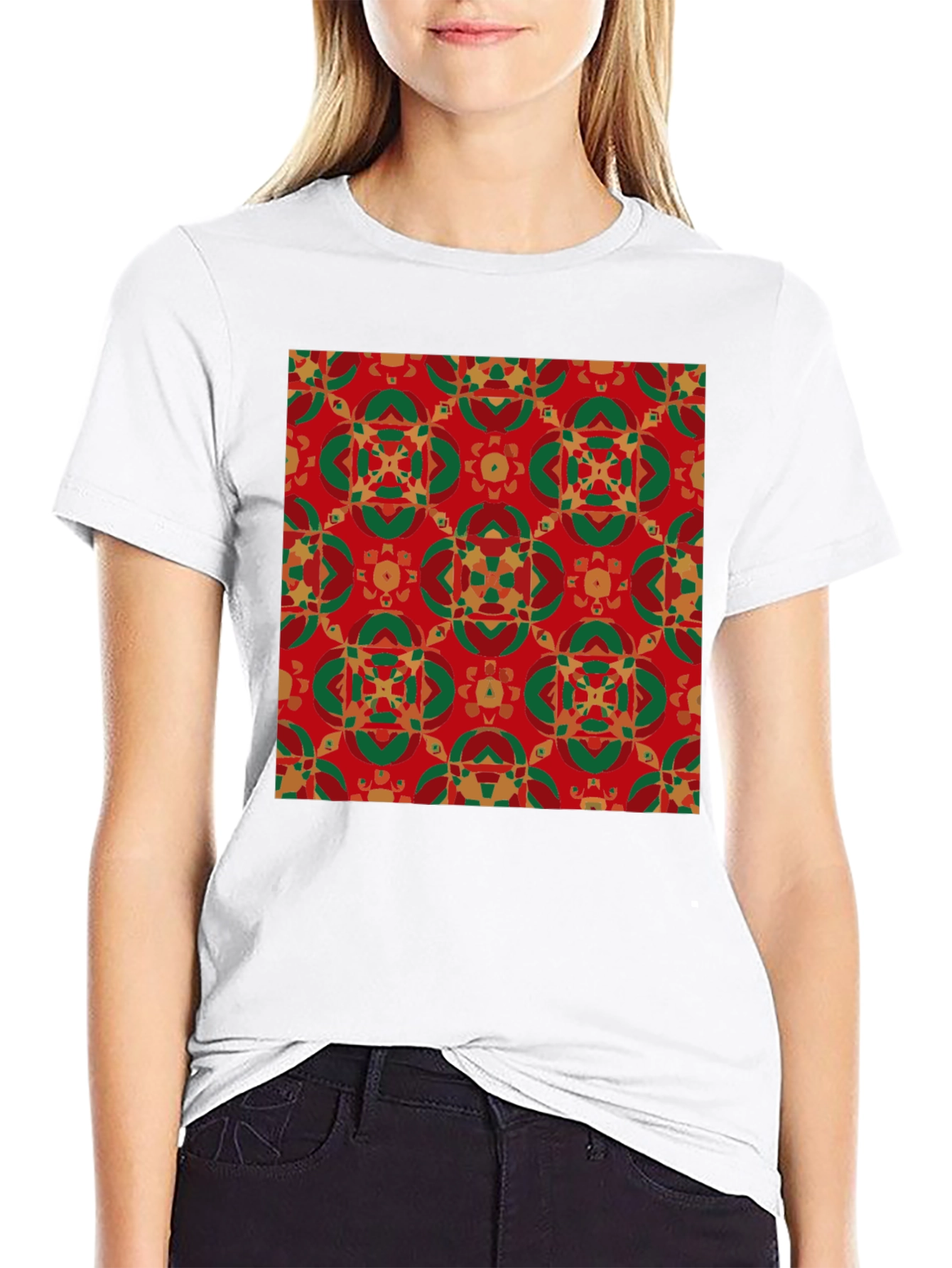 Black Festive Patterned Crew Neck T-Shirt view 9