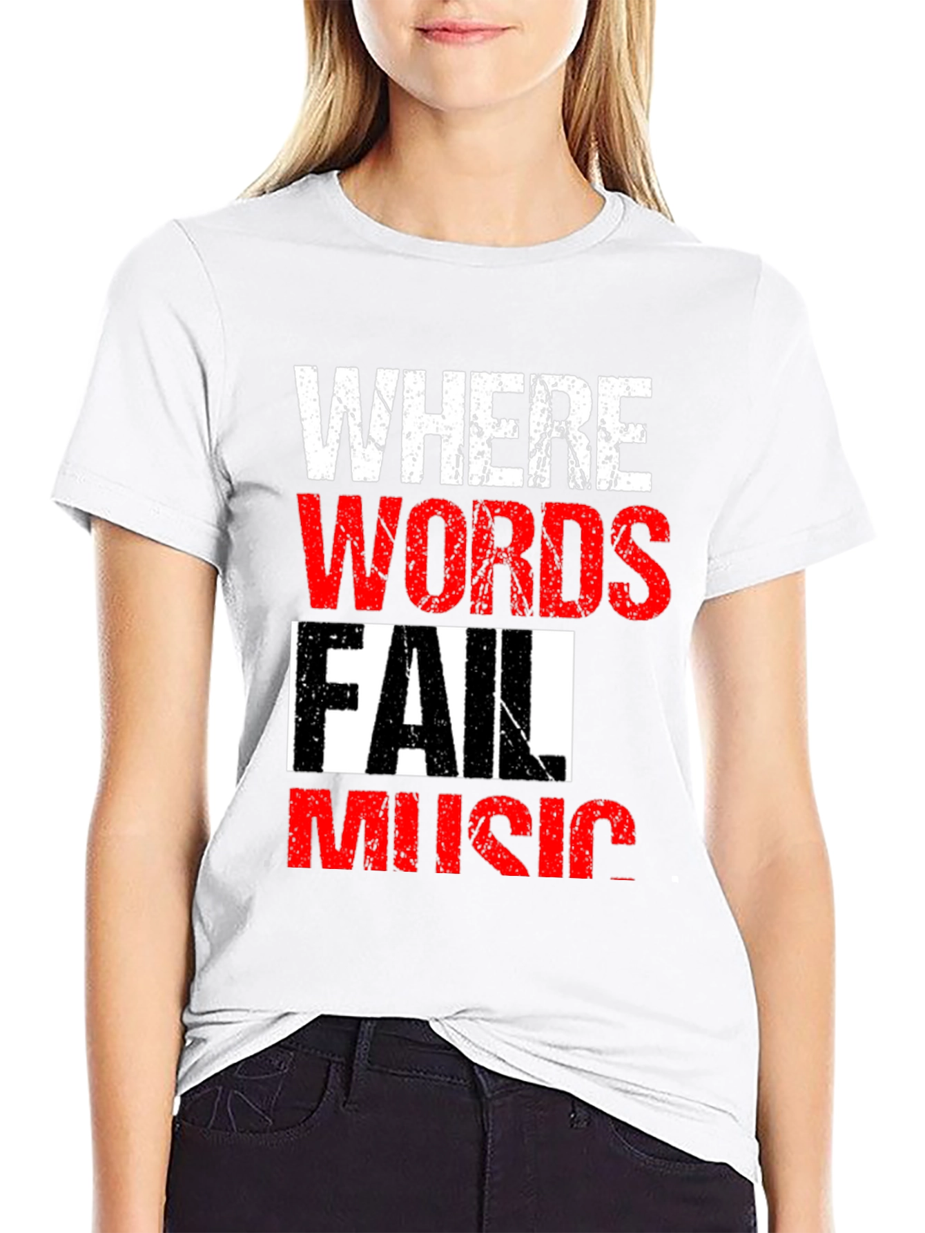 Black Where Words Fail Music Men's Black T-Shirt view 9