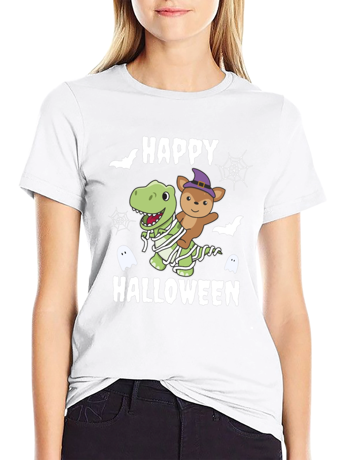 Black Happy Halloween Dinosaur & Teddy T-Shirt view 9