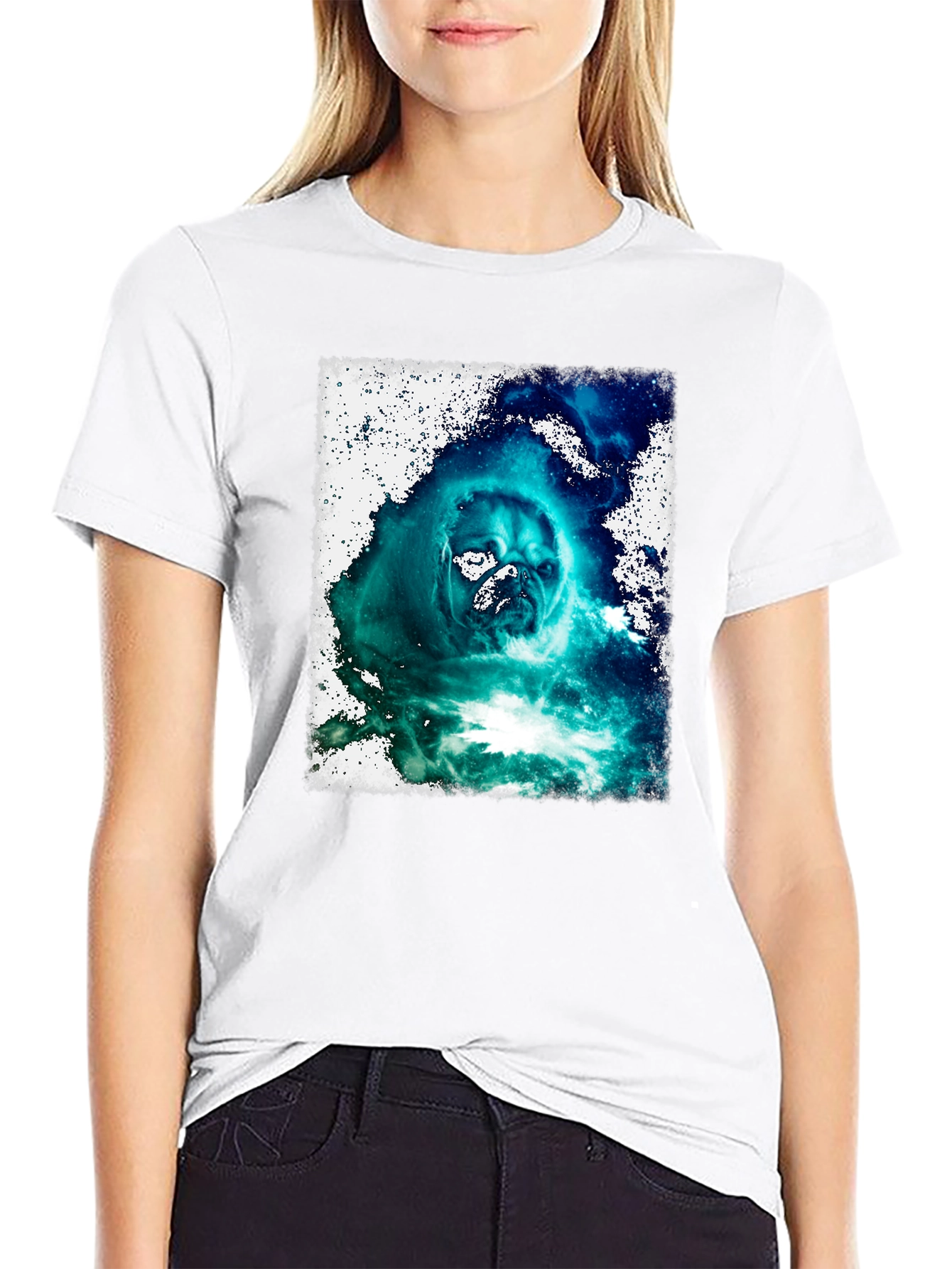 Black Cosmic Pug Graphic Black T-Shirt view 9