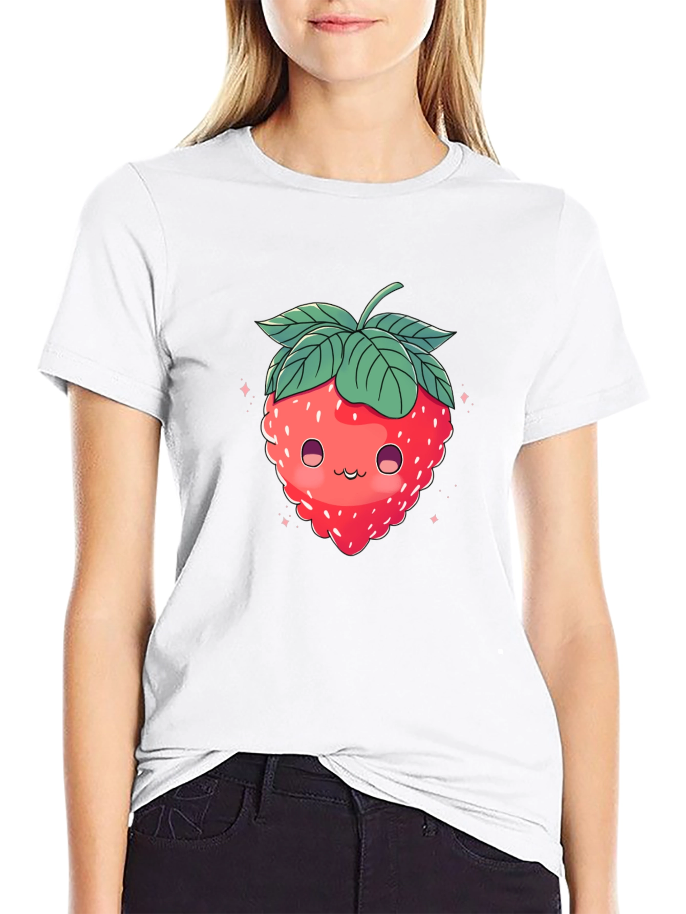 Black Cute Strawberry Graphic Black T-Shirt view 9