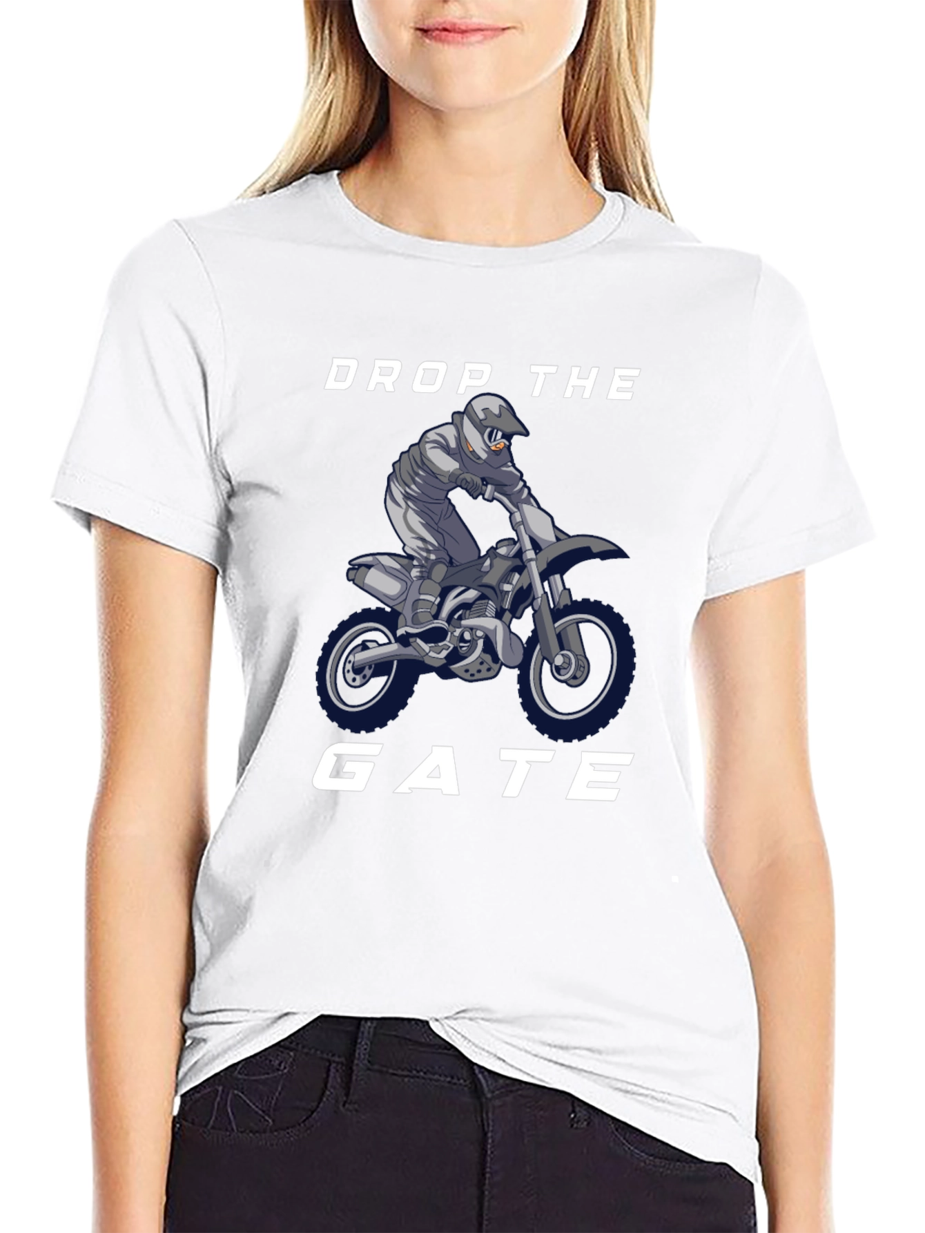 Black Drop the Gate T-Shirt - Motocross Rider Design view 9
