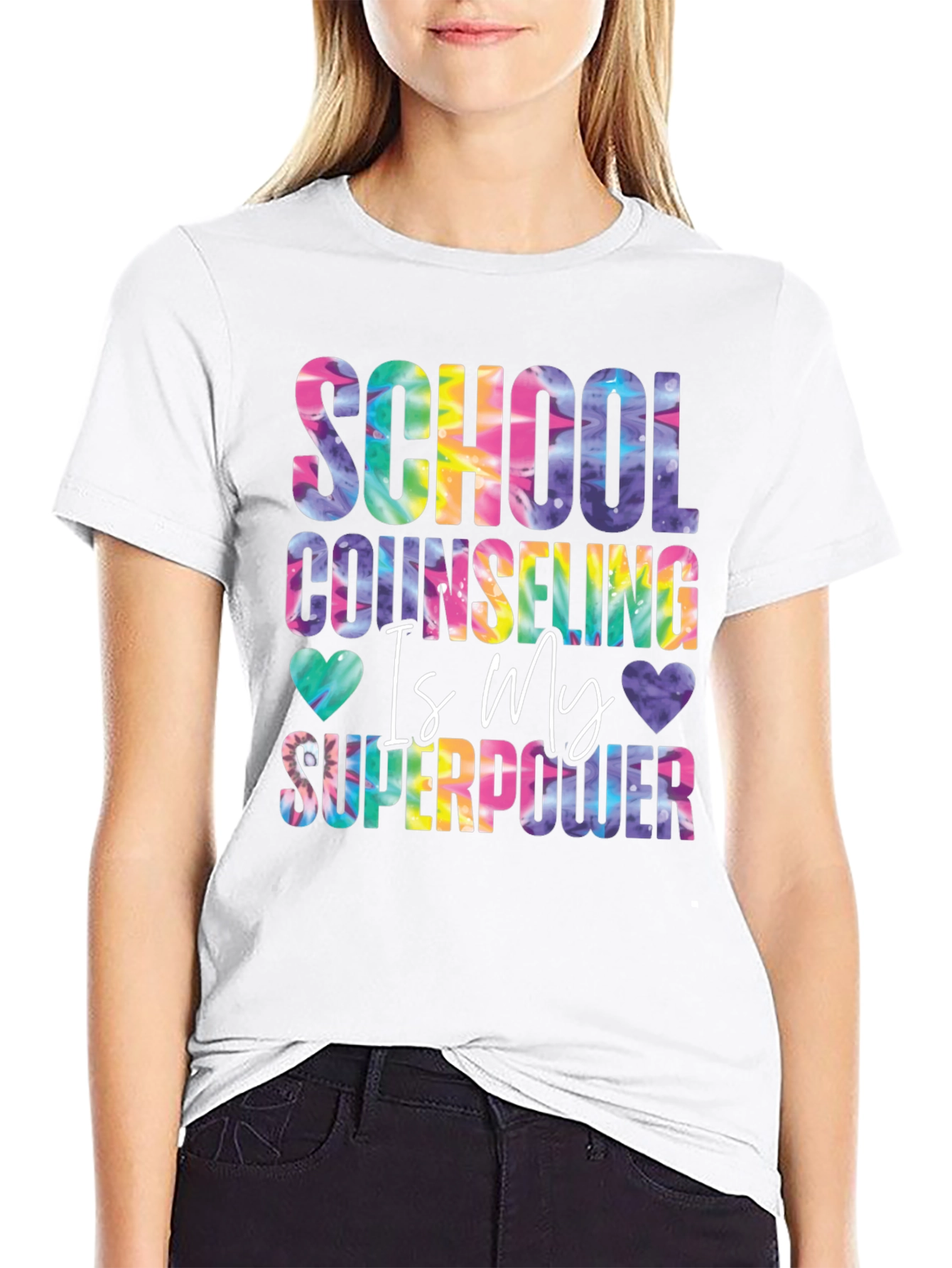 Black School Counselor Superpower Tie Dye Graphic Tee view 9