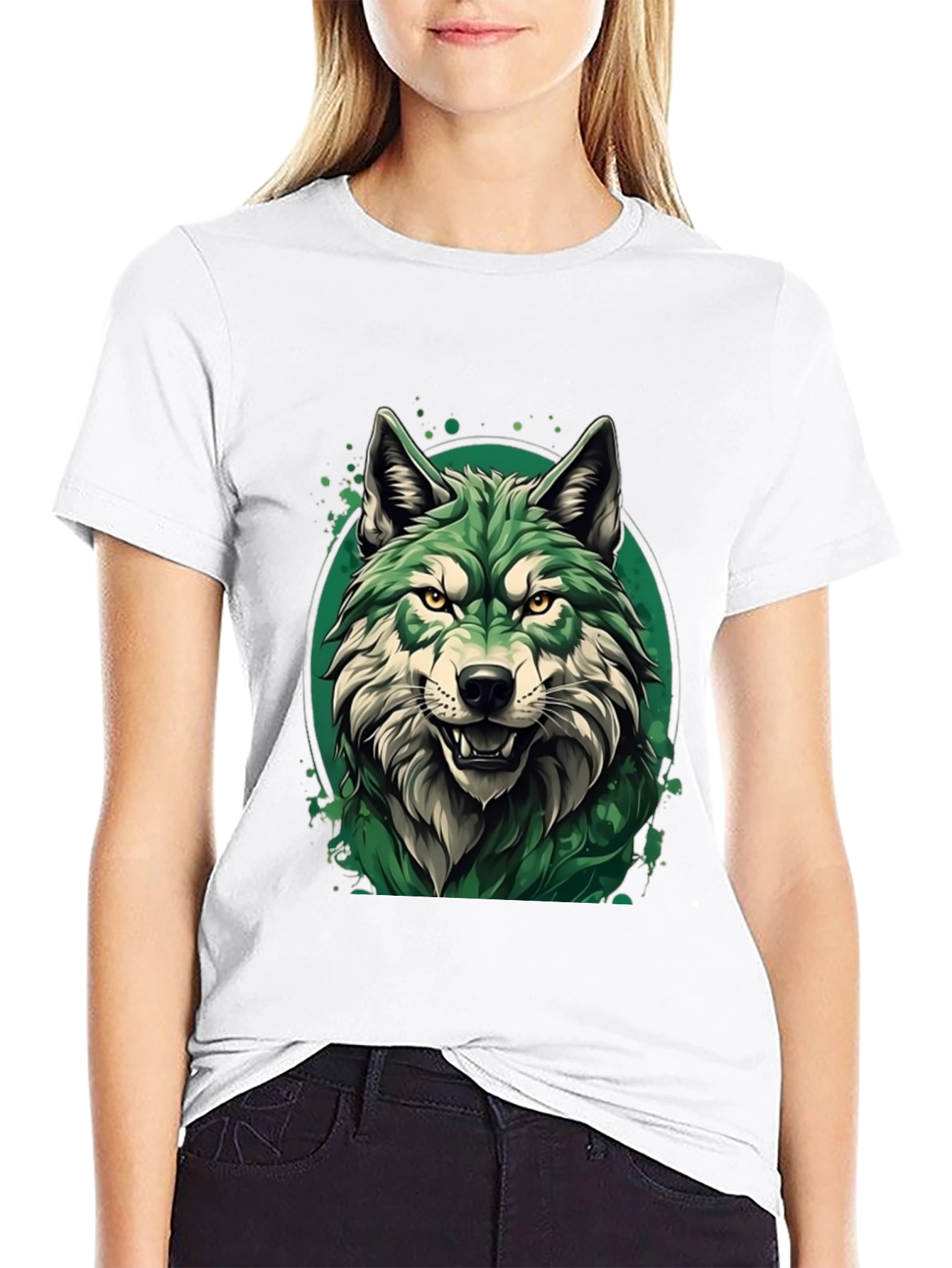 Black Green Wolf Graphic T-Shirt - Stylish Animal Tee view 9