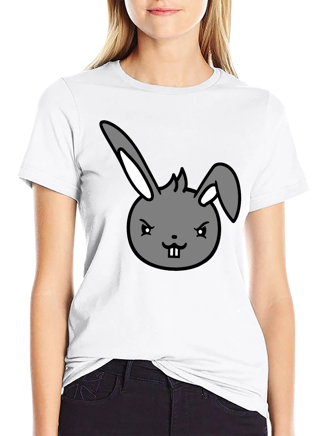 Black Men's Black T-Shirt with Cartoon Bunny Design view 9