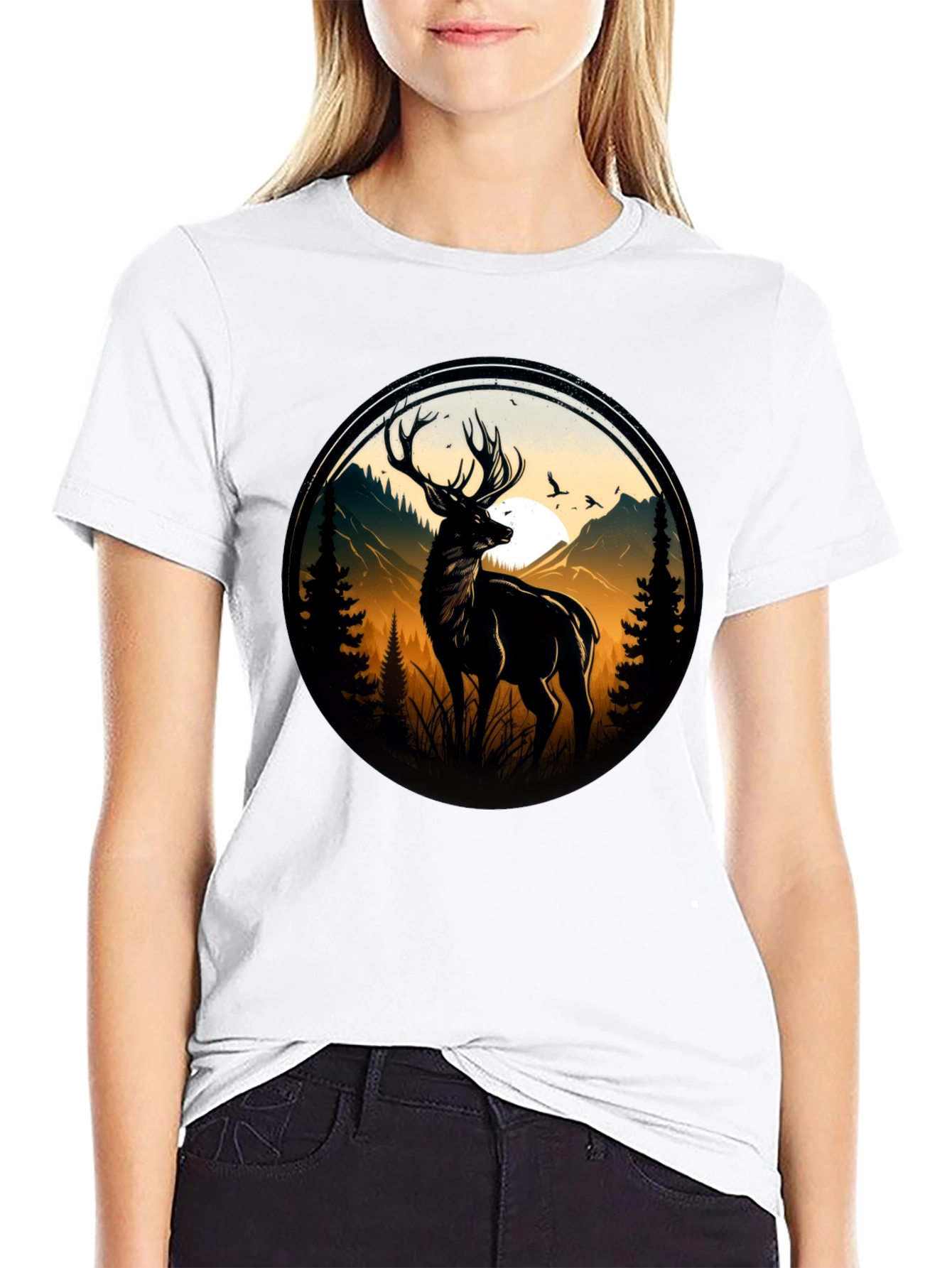 Black Deer Silhouette Graphic Tee - Black view 9