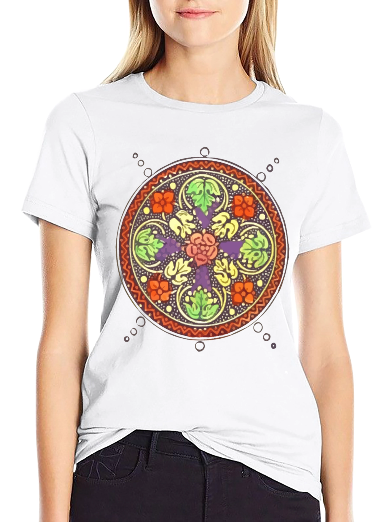 Black Floral Mandala Graphic Black T-Shirt view 9