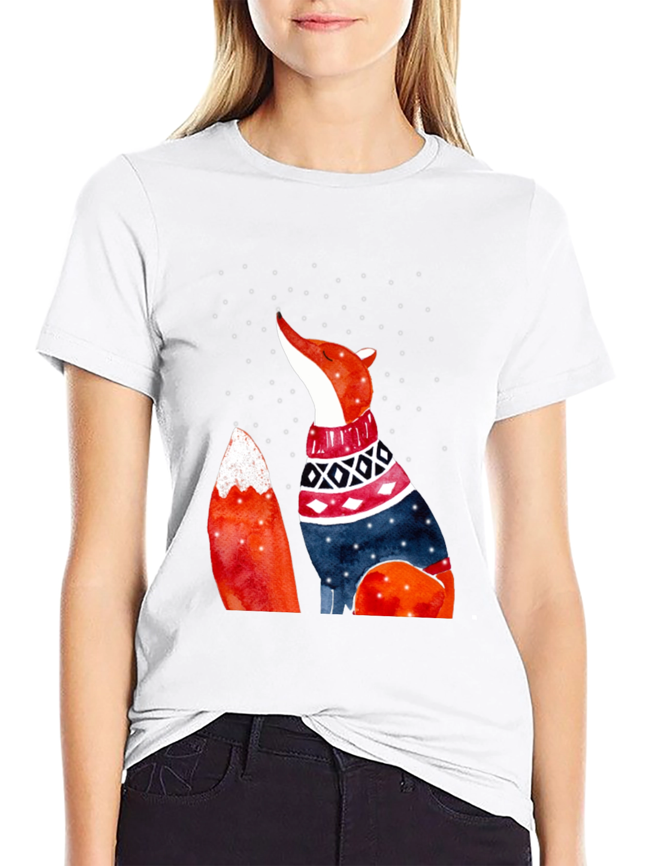 Black Fox in Sweater Graphic T-Shirt view 9