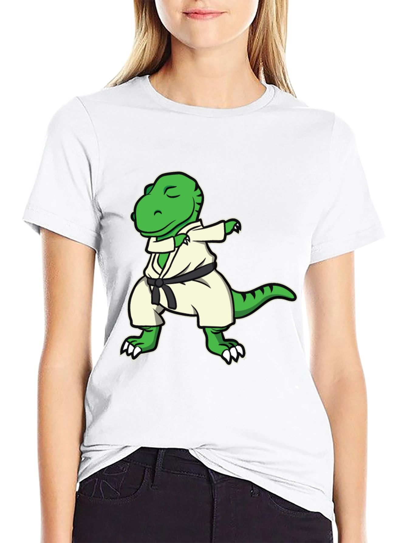 Black Dabbing Dinosaur Karate Black T-Shirt view 9