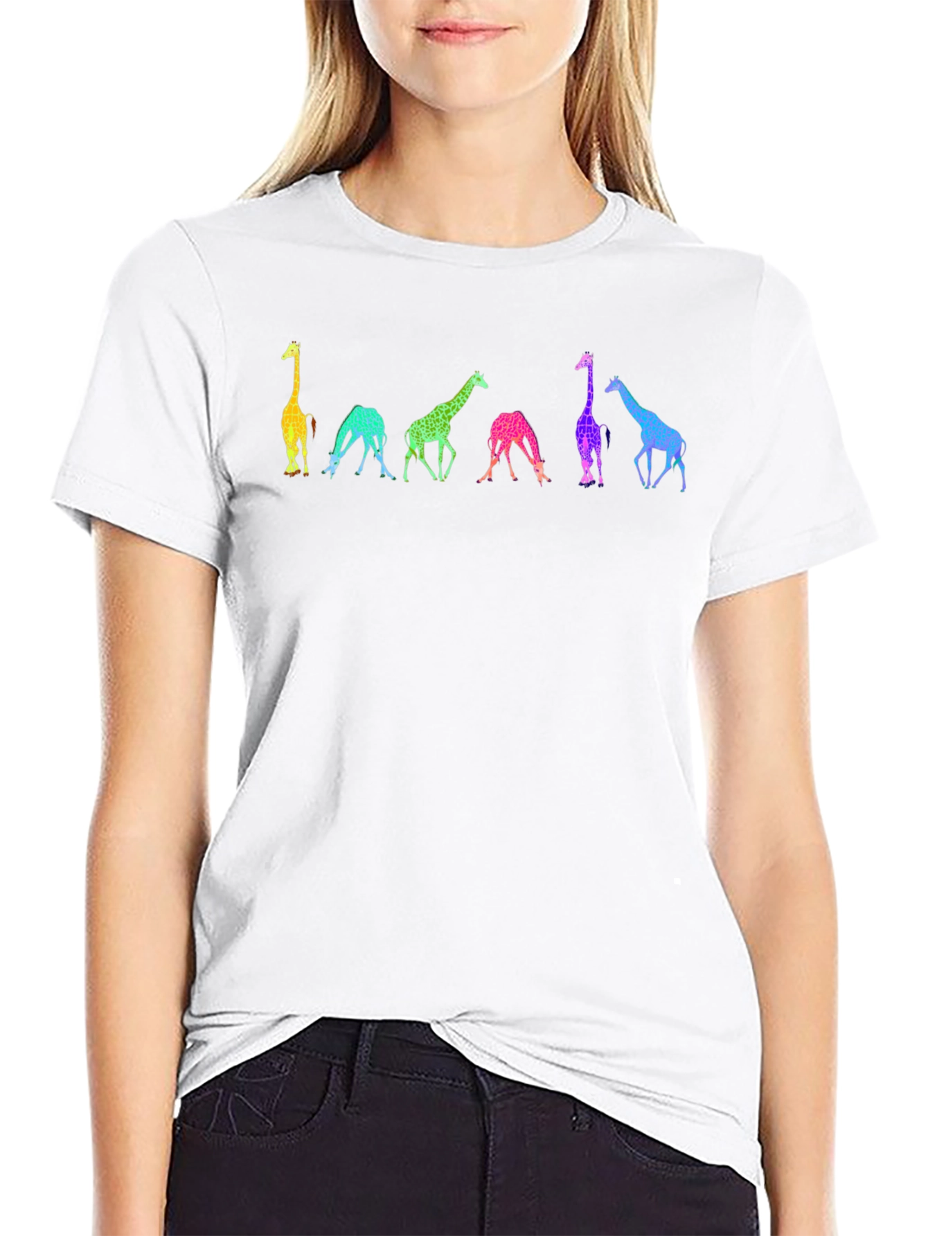 Black Rainbow Giraffe Graphic Tee - Unique Animal Shirt view 9