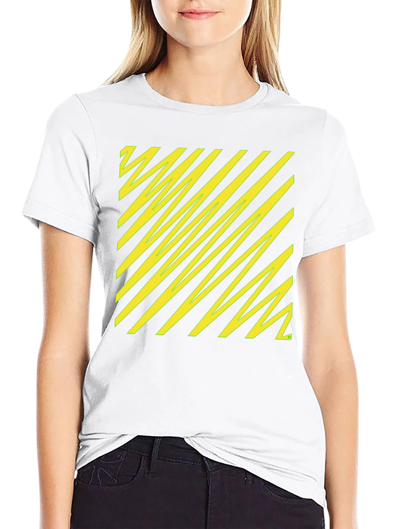 Black Black Tee with Yellow Diagonal Pattern view 9