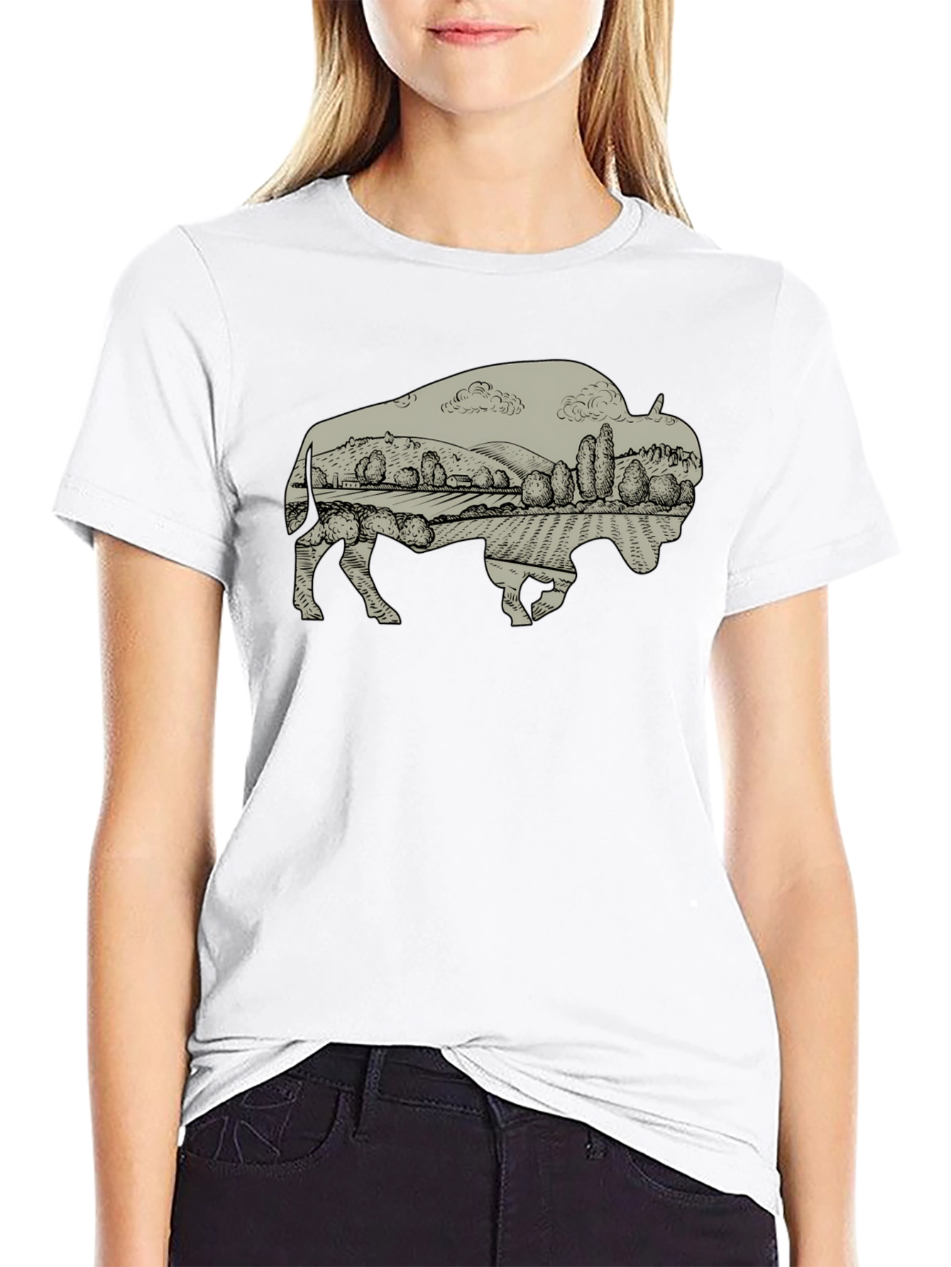 Black Bison Landscape Graphic T-Shirt - Casual Style view 9