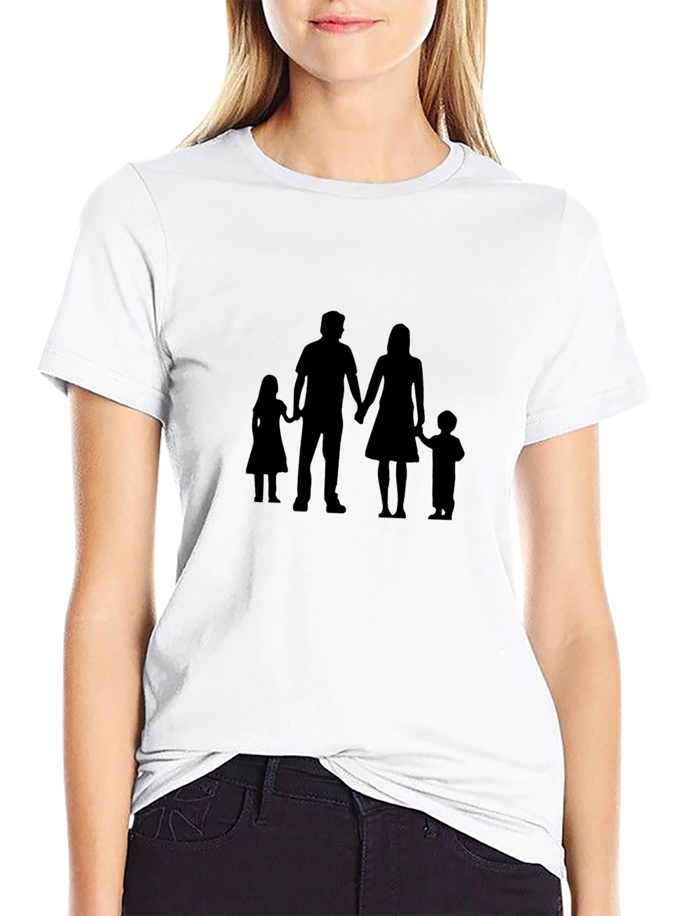 Black Family Silhouette Graphic Tee - Black Cotton Blend view 9