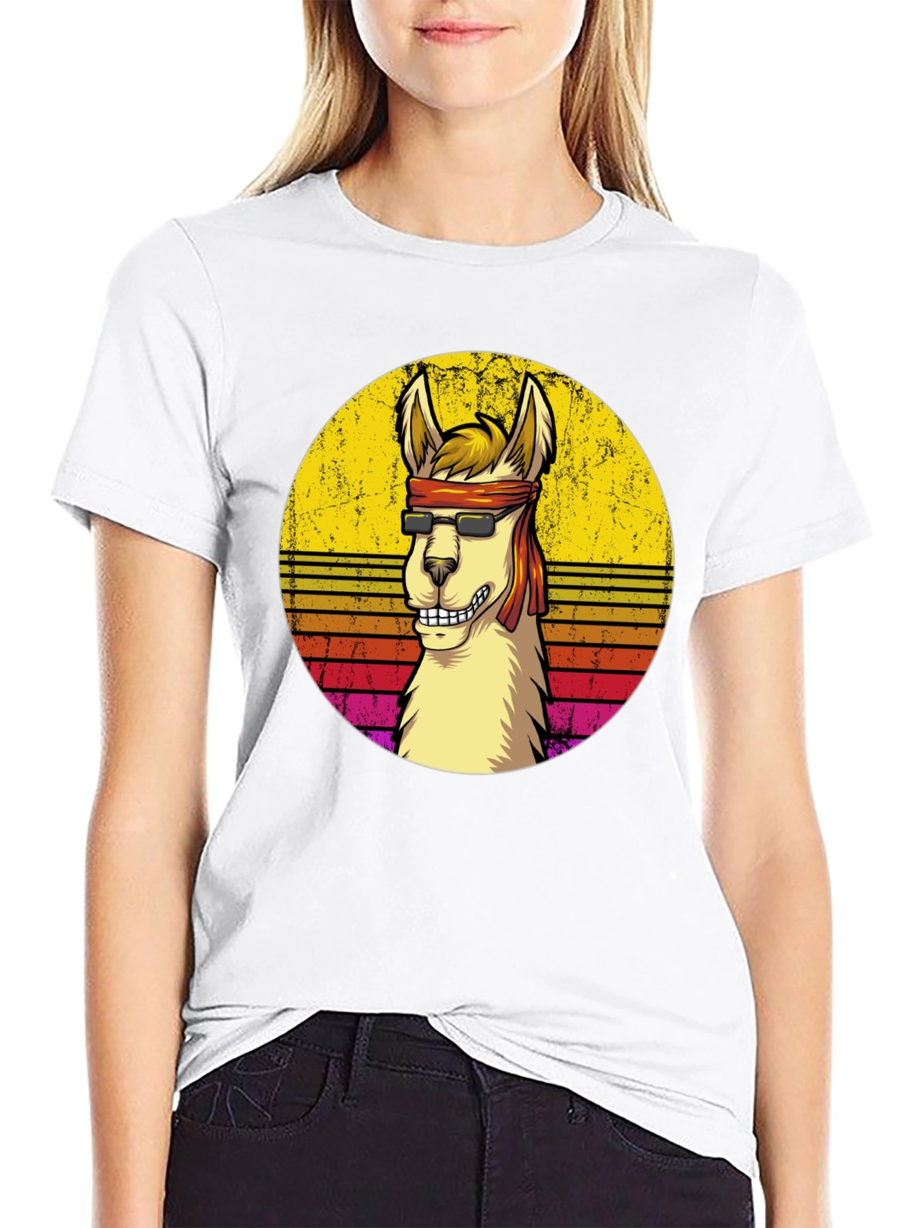 Black Retro Llama Graphic T-Shirt view 9