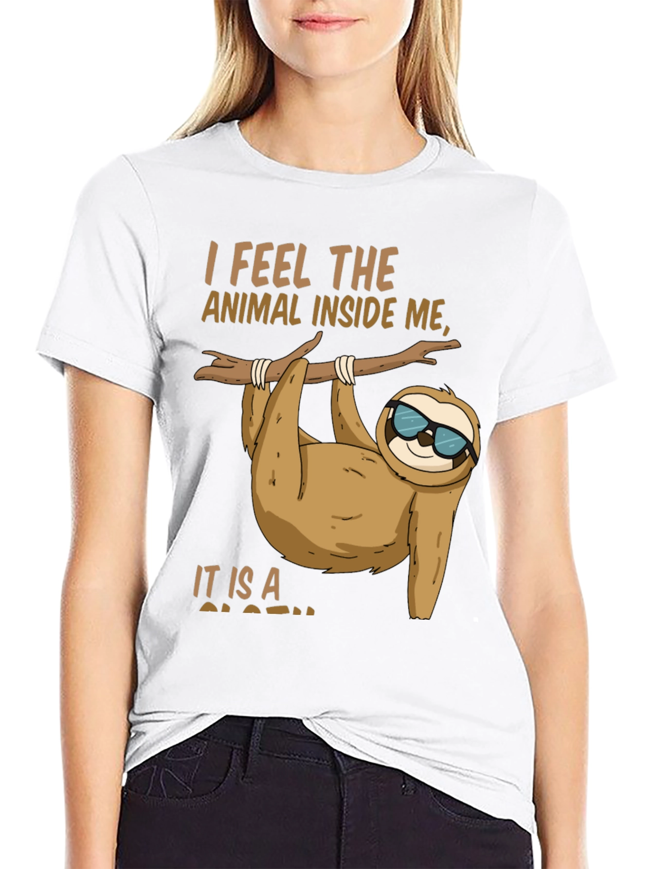 Black Funny Sloth T-Shirt - I Feel the Animal Inside Me view 9