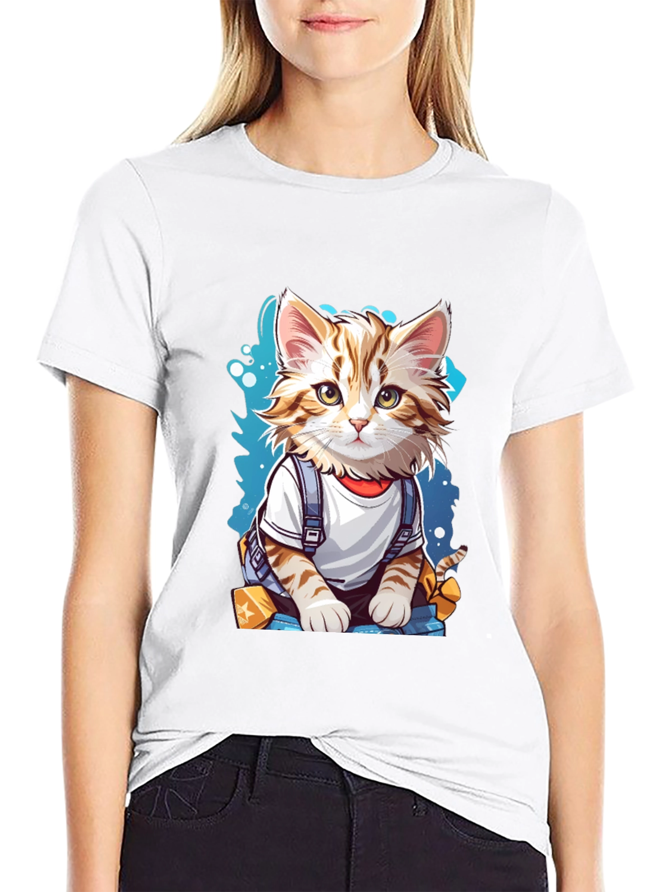 Black Cute Cartoon Cat T-Shirt view 9