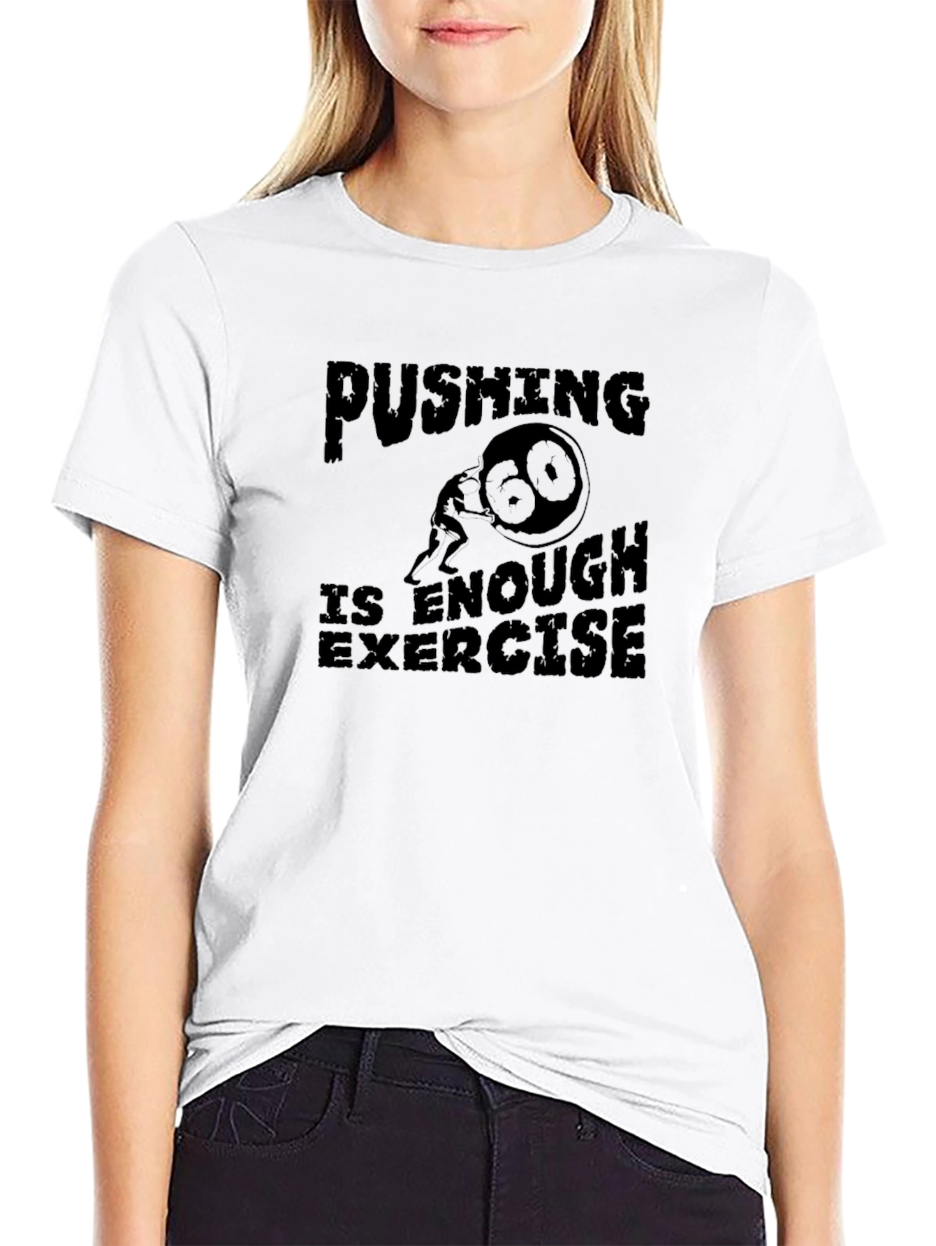 Black Funny Workout T-Shirt - Pushing Is Enough Exercise Tee view 9